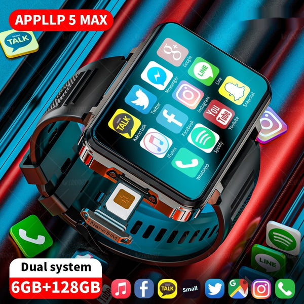 Reloj inteligente de pantalla grande, sistema Android 4G, cámara dual.