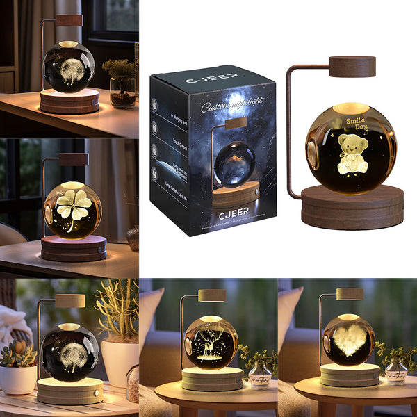 Lámpara de noche interior con forma de dinosaurio cósmico y bola de cristal, alimentación USB, luz cálida para mesita de noche, regalo de cumpleaños.