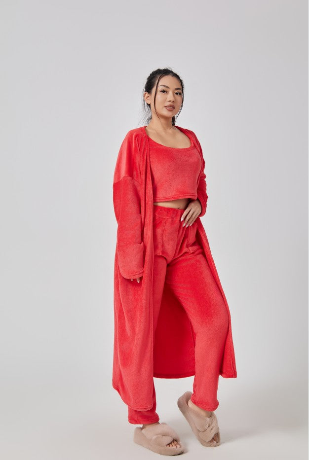Conjunto de pijama acogedor, conjunto de descanso de 3 piezas, ropa de estar por casa bonita, conjuntos de traje cálidos, conjunto a juego, conjunto de descanso, conjuntos de pantalón de 3 piezas, vestido de invierno para mujer