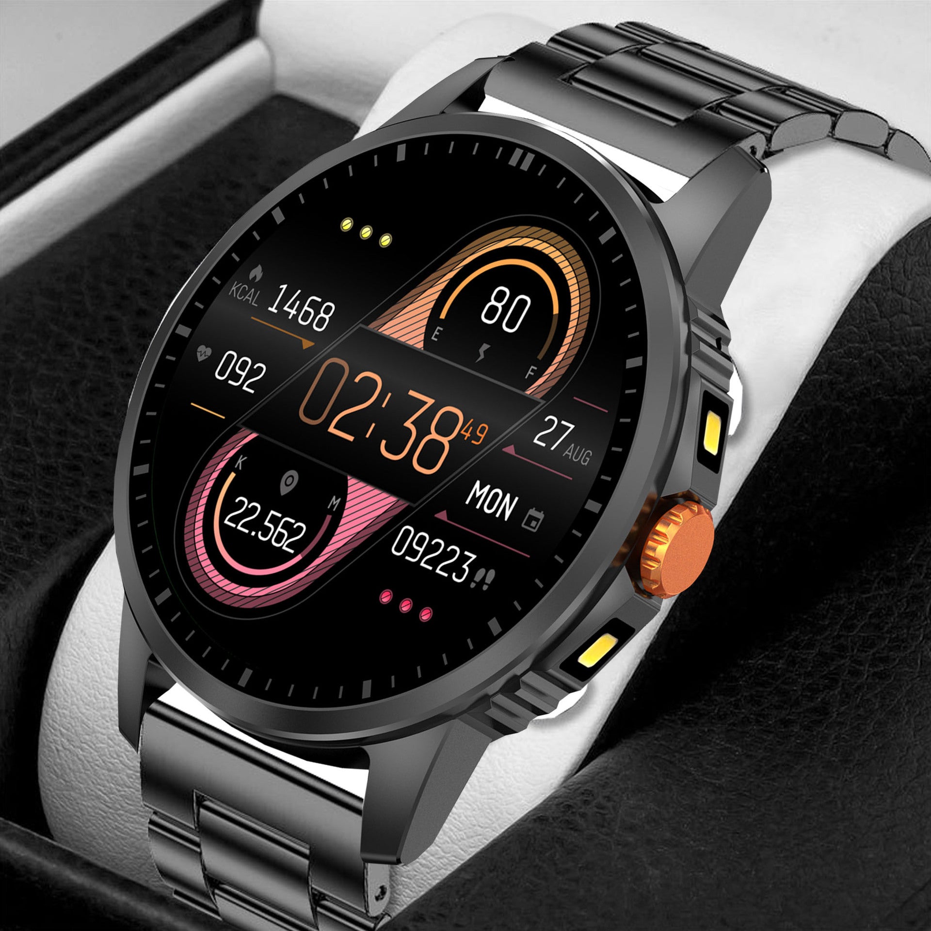 Reloj inteligente V5 con pantalla redonda, linterna dual y Bluetooth.