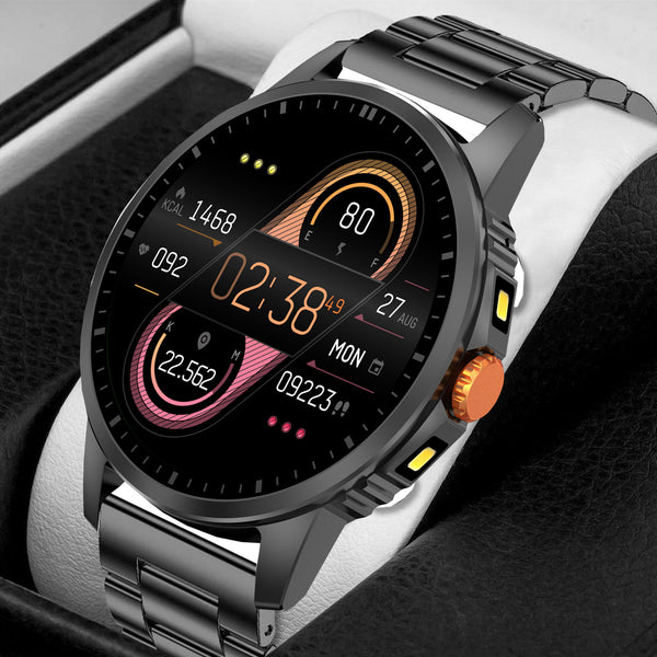Reloj inteligente V5 con pantalla redonda, linterna dual y Bluetooth.