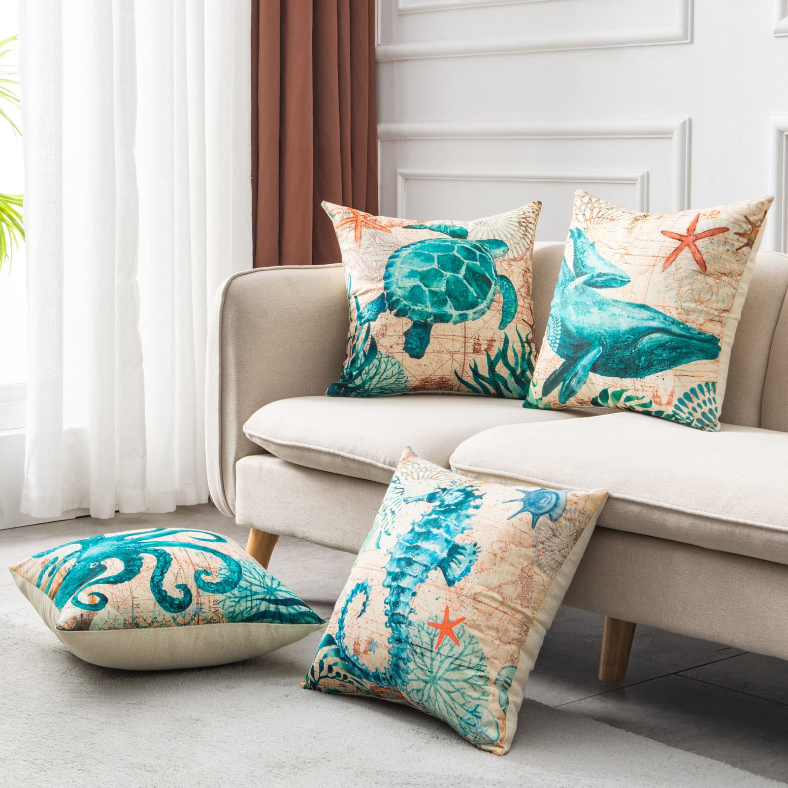 Fundas de cojín con estampado de tortugas marinas para la decoración del hogar, sofá o silla.