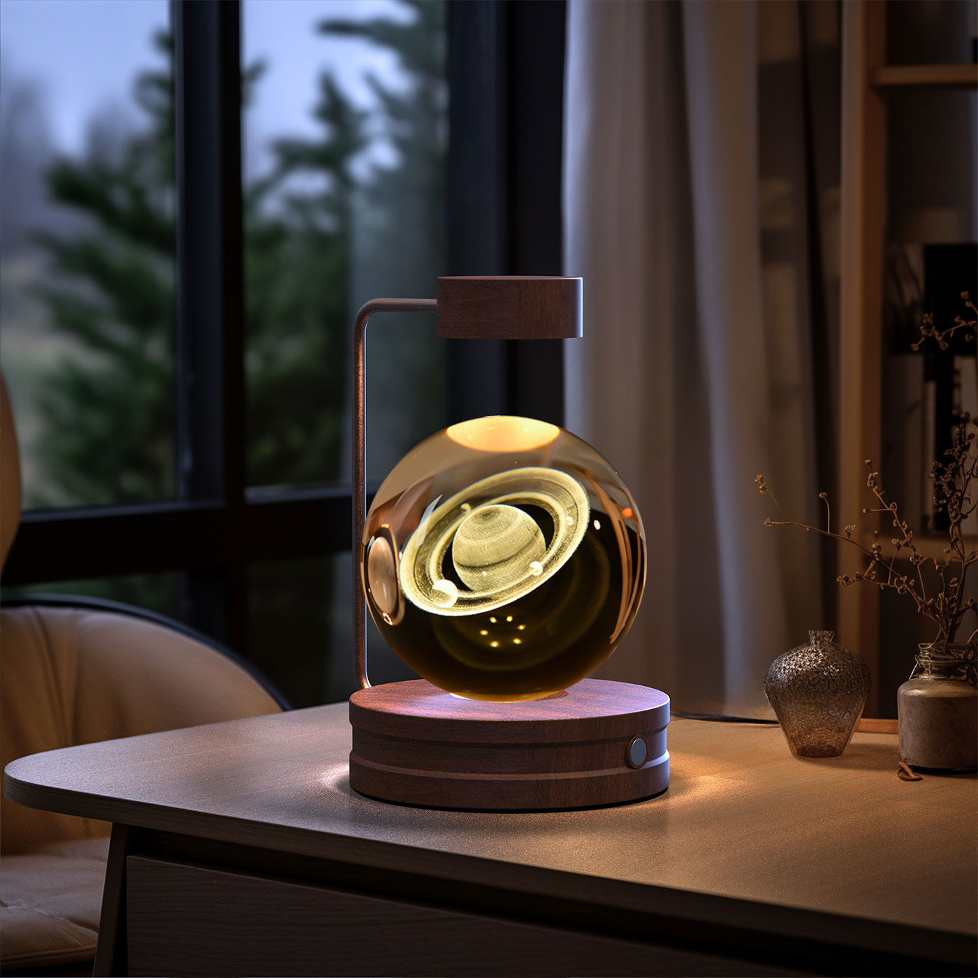 Lámpara de noche interior con forma de dinosaurio cósmico y bola de cristal, alimentación USB, luz cálida para mesita de noche, regalo de cumpleaños.