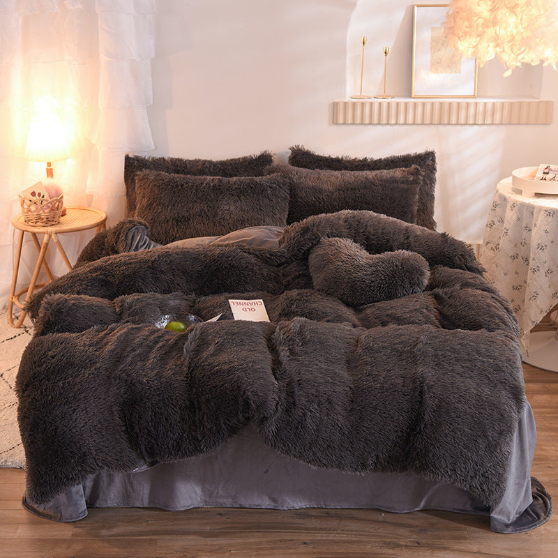Funda nórdica de felpa gruesa de lujo, tamaño Queen/King, funda de edredón cálida de invierno, funda de almohada, juego de ropa de cama esponjosa y mullida para el cuerpo en invierno, para mantener el calor corporal.