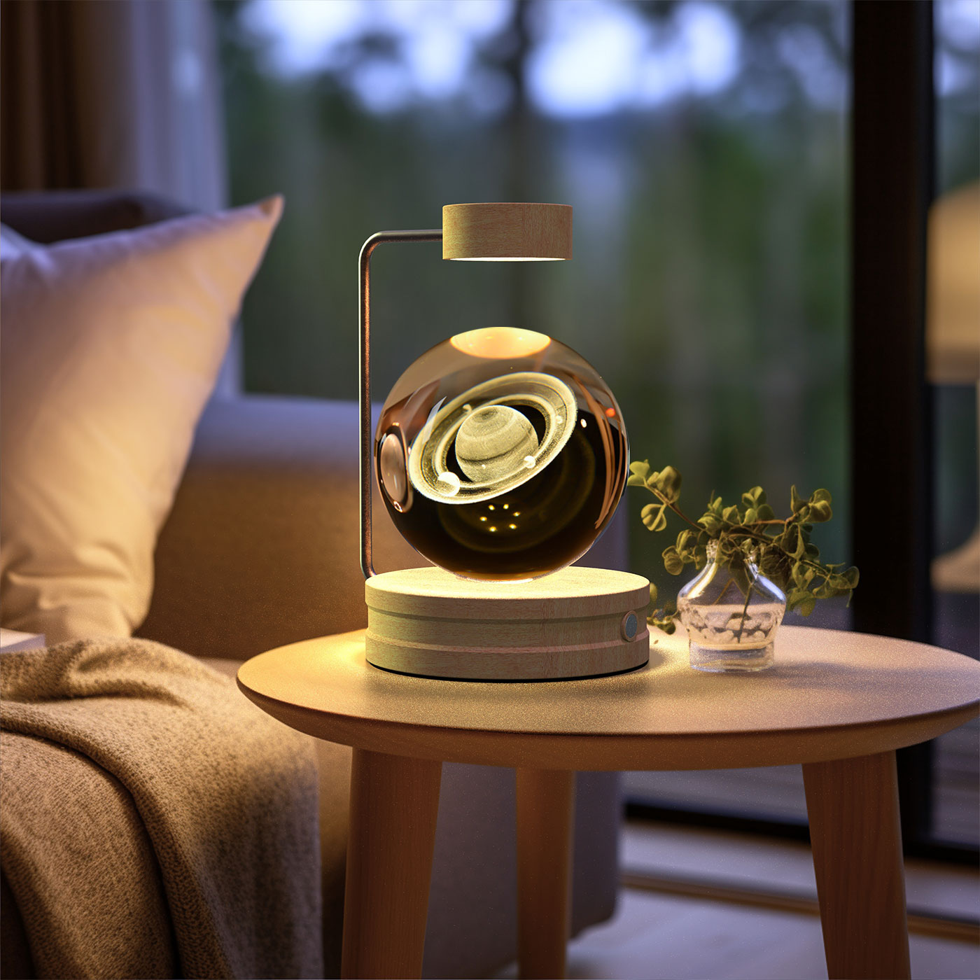 Lámpara de noche interior con forma de dinosaurio cósmico y bola de cristal, alimentación USB, luz cálida para mesita de noche, regalo de cumpleaños.