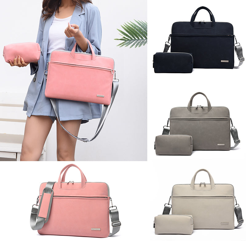 Bolso para portátil de piel sintética para mujer, maletín para MacBook Air de 13,3, 14 y 15,6 pulgadas, bolso de hombro para hombre, bolso para ratón.
