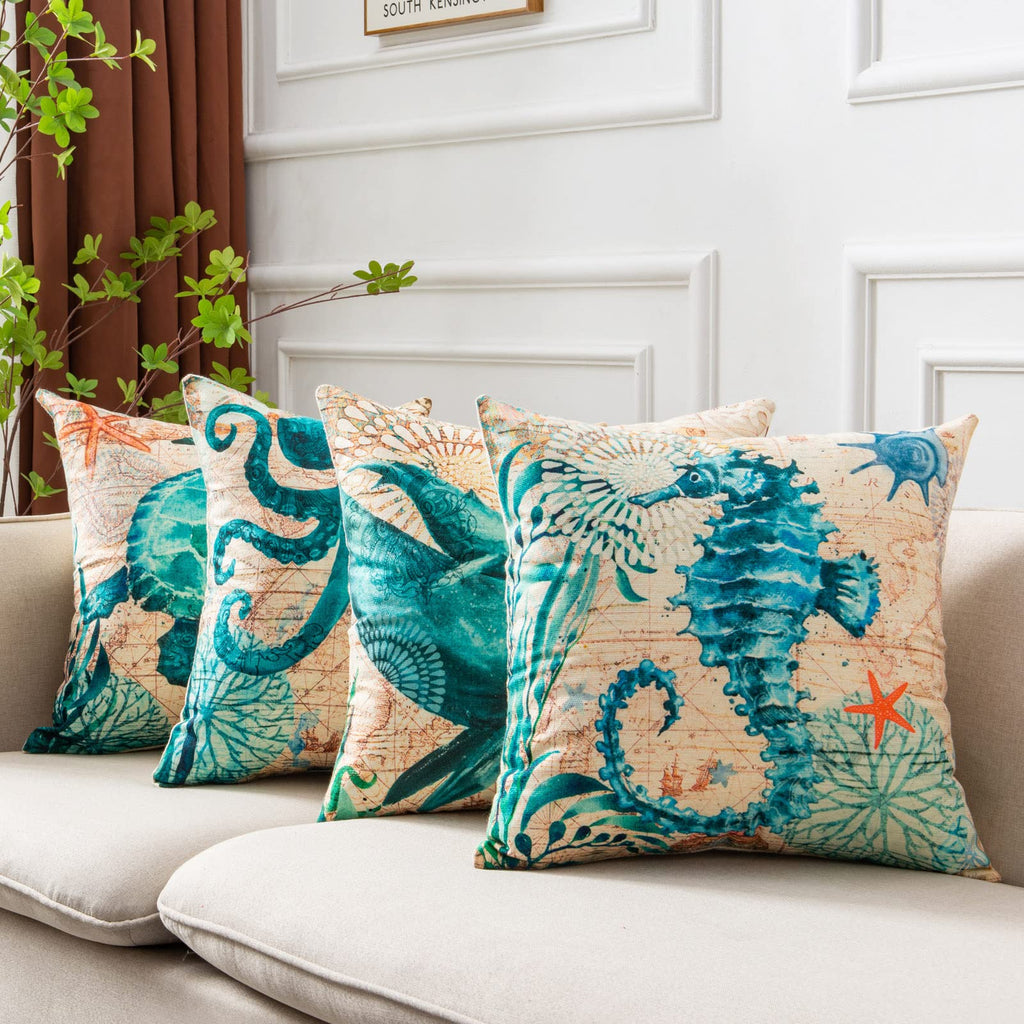 Fundas de cojín con estampado de tortugas marinas para la decoración del hogar, sofá o silla.