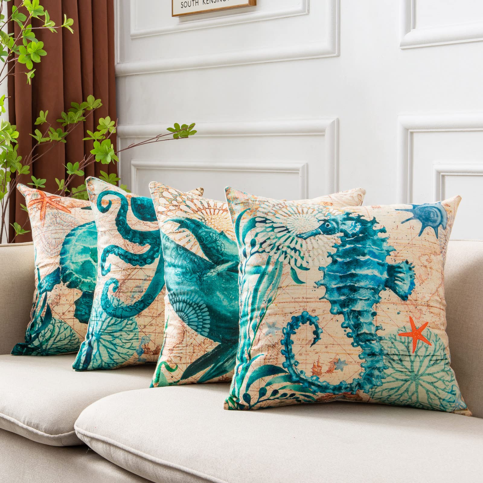 Fundas de cojín con estampado de tortugas marinas para la decoración del hogar, sofá o silla.