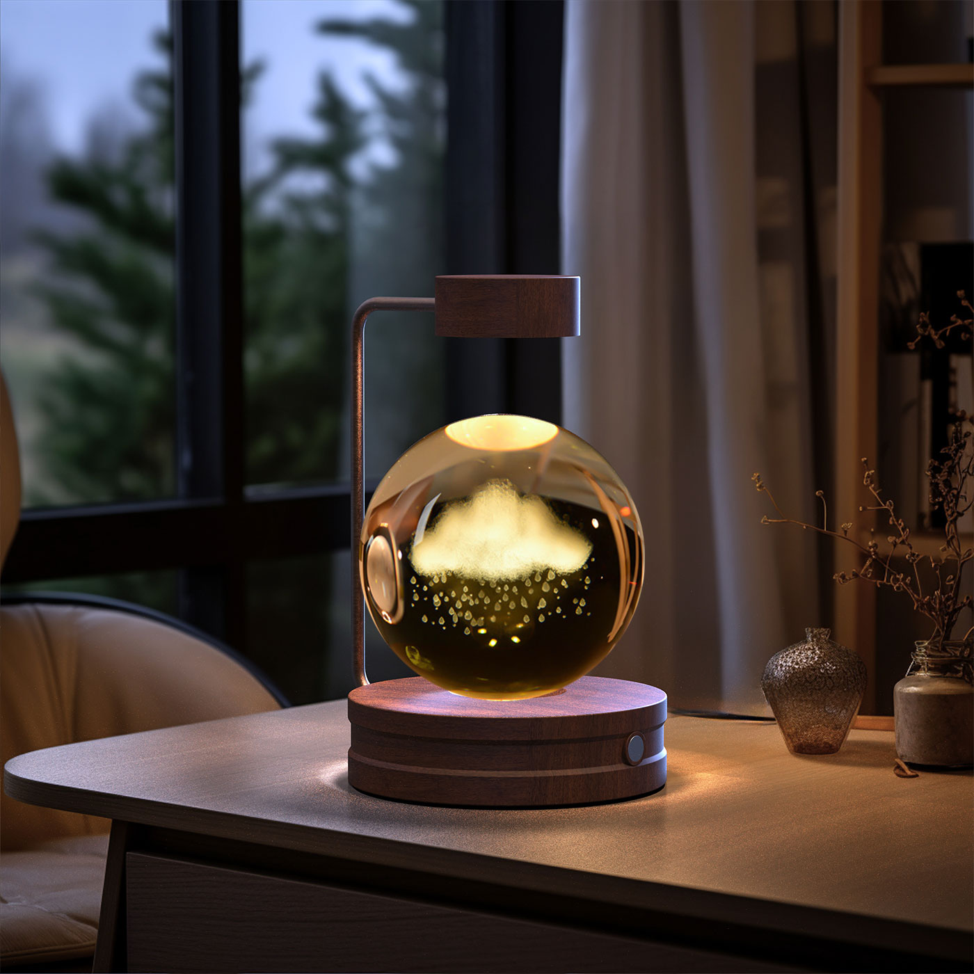 Lámpara de noche interior con forma de dinosaurio cósmico y bola de cristal, alimentación USB, luz cálida para mesita de noche, regalo de cumpleaños.