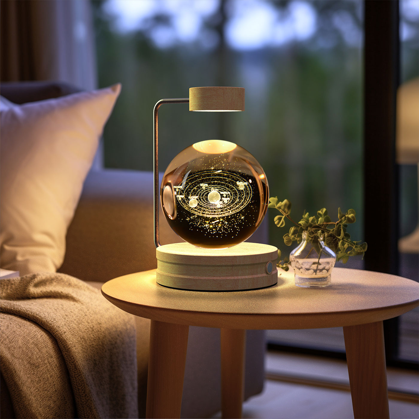 Lámpara de noche interior con forma de dinosaurio cósmico y bola de cristal, alimentación USB, luz cálida para mesita de noche, regalo de cumpleaños.