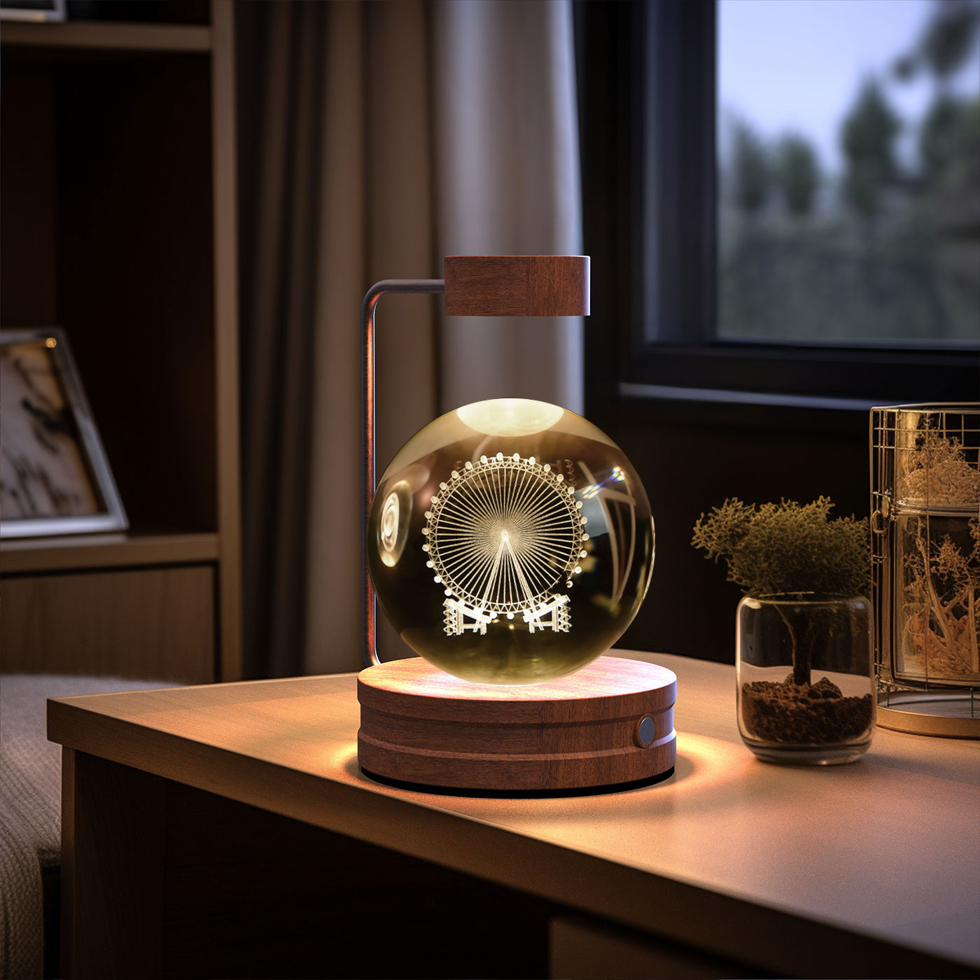 Lámpara de noche interior con forma de dinosaurio cósmico y bola de cristal, alimentación USB, luz cálida para mesita de noche, regalo de cumpleaños.
