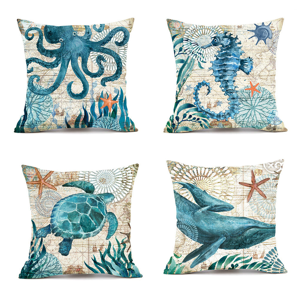 Fundas de cojín con estampado de tortugas marinas para la decoración del hogar, sofá o silla.