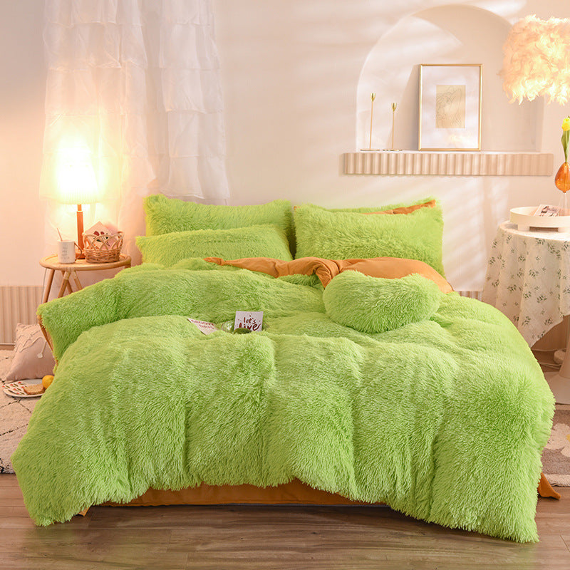 Funda nórdica de felpa gruesa de lujo, tamaño Queen/King, funda de edredón cálida de invierno, funda de almohada, juego de ropa de cama esponjosa y mullida para el cuerpo en invierno, para mantener el calor corporal.
