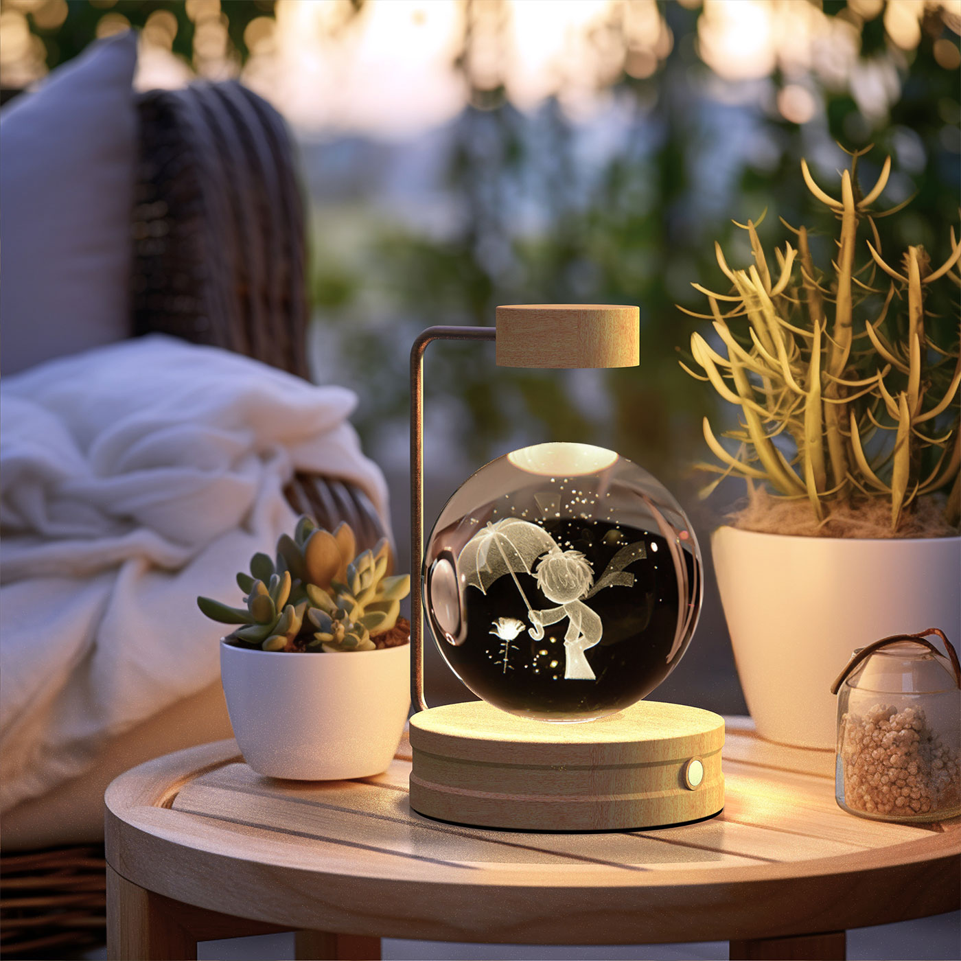Lámpara de noche interior con forma de dinosaurio cósmico y bola de cristal, alimentación USB, luz cálida para mesita de noche, regalo de cumpleaños.