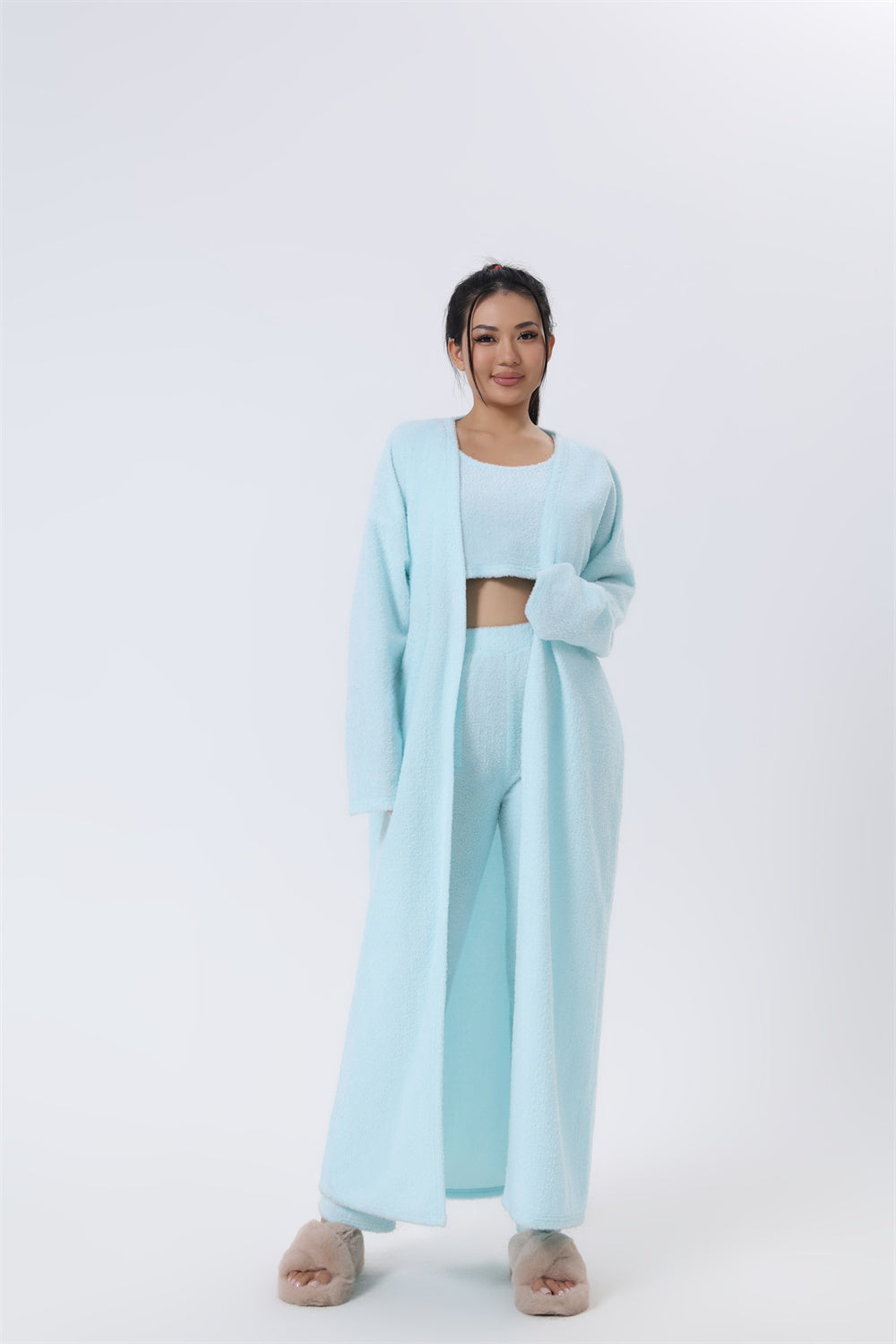 Conjunto de pijama acogedor, conjunto de descanso de 3 piezas, ropa de estar por casa bonita, conjuntos de traje cálidos, conjunto a juego, conjunto de descanso, conjuntos de pantalón de 3 piezas, vestido de invierno para mujer