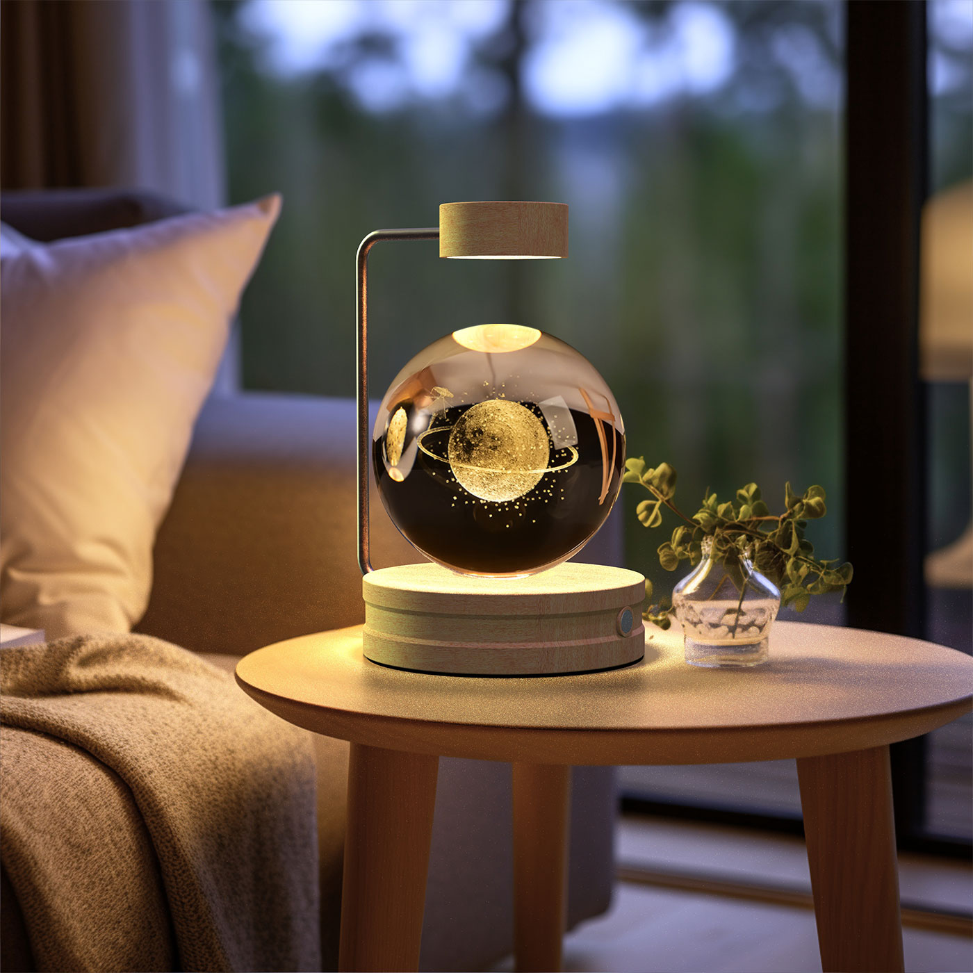 Lámpara de noche interior con forma de dinosaurio cósmico y bola de cristal, alimentación USB, luz cálida para mesita de noche, regalo de cumpleaños.
