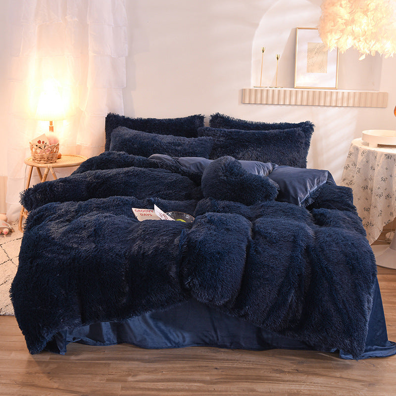 Funda nórdica de felpa gruesa de lujo, tamaño Queen/King, funda de edredón cálida de invierno, funda de almohada, juego de ropa de cama esponjosa y mullida para el cuerpo en invierno, para mantener el calor corporal.