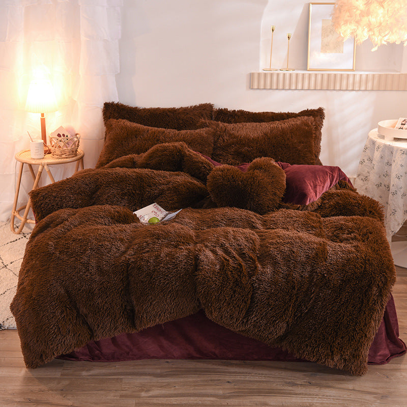 Funda nórdica de felpa gruesa de lujo, tamaño Queen/King, funda de edredón cálida de invierno, funda de almohada, juego de ropa de cama esponjosa y mullida para el cuerpo en invierno, para mantener el calor corporal.