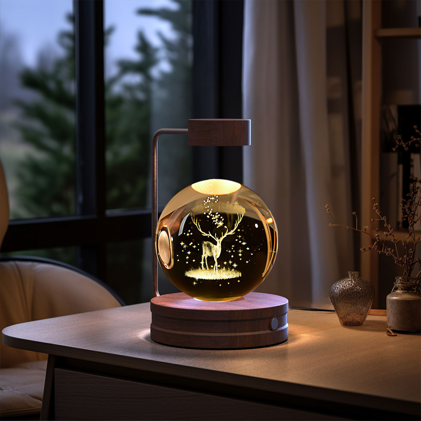 Lámpara de noche interior con forma de dinosaurio cósmico y bola de cristal, alimentación USB, luz cálida para mesita de noche, regalo de cumpleaños.