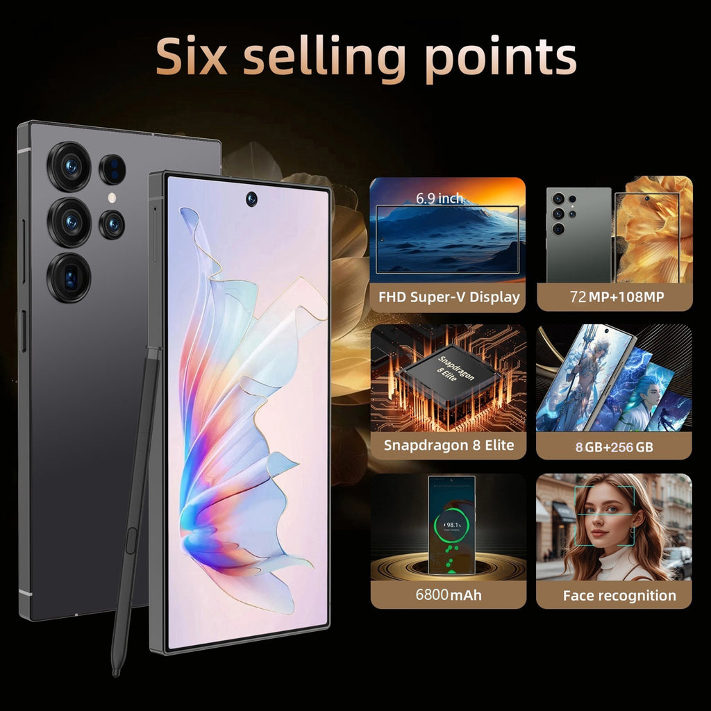 Smartphone C25 desbloqueado, 8 GB de RAM, 256 GB de almacenamiento, Android 14.0, batería de 6800 mAh, pantalla de 6,8 pulgadas, 5G.