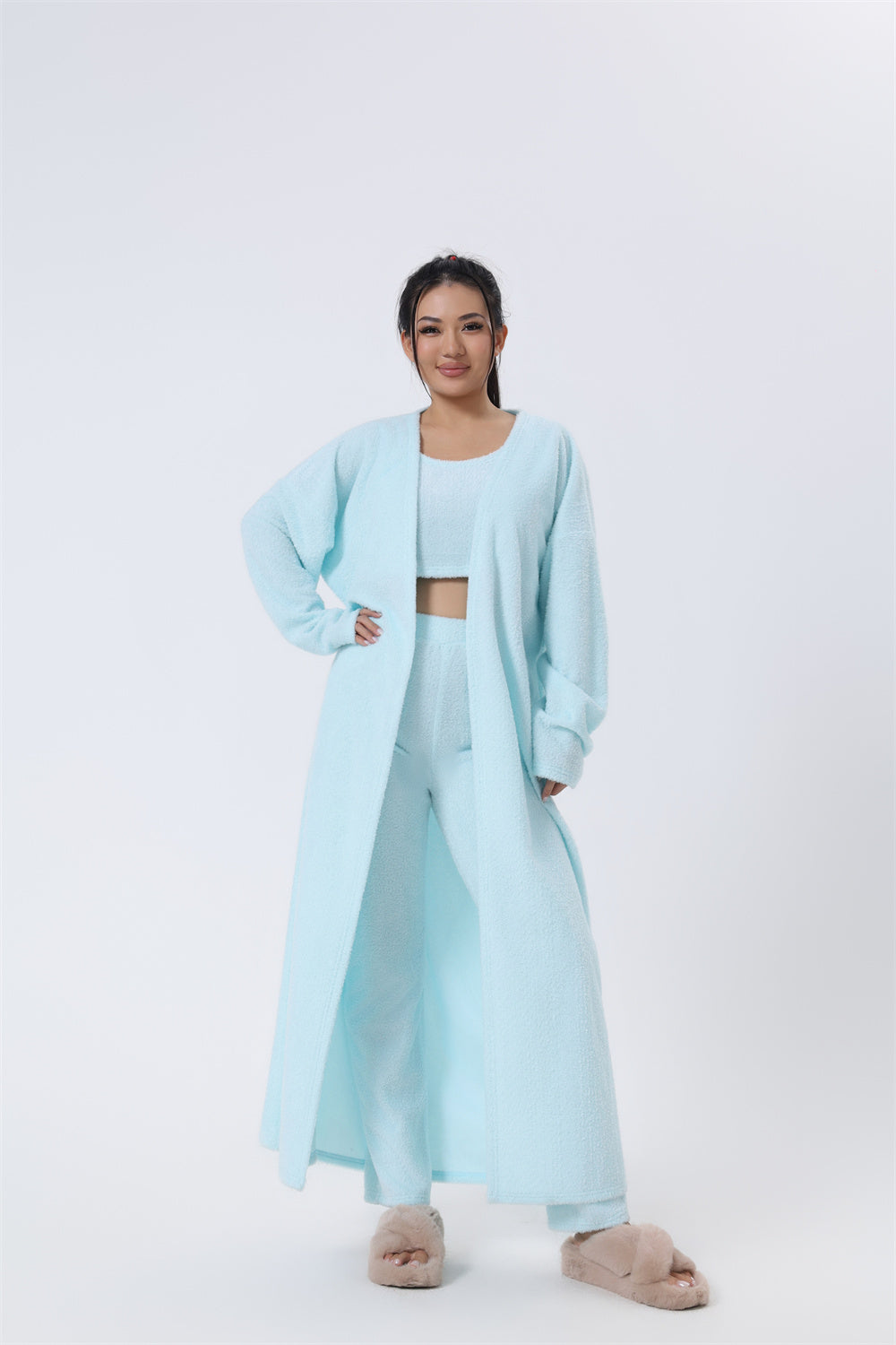 Conjunto de pijama acogedor, conjunto de descanso de 3 piezas, ropa de estar por casa bonita, conjuntos de traje cálidos, conjunto a juego, conjunto de descanso, conjuntos de pantalón de 3 piezas, vestido de invierno para mujer
