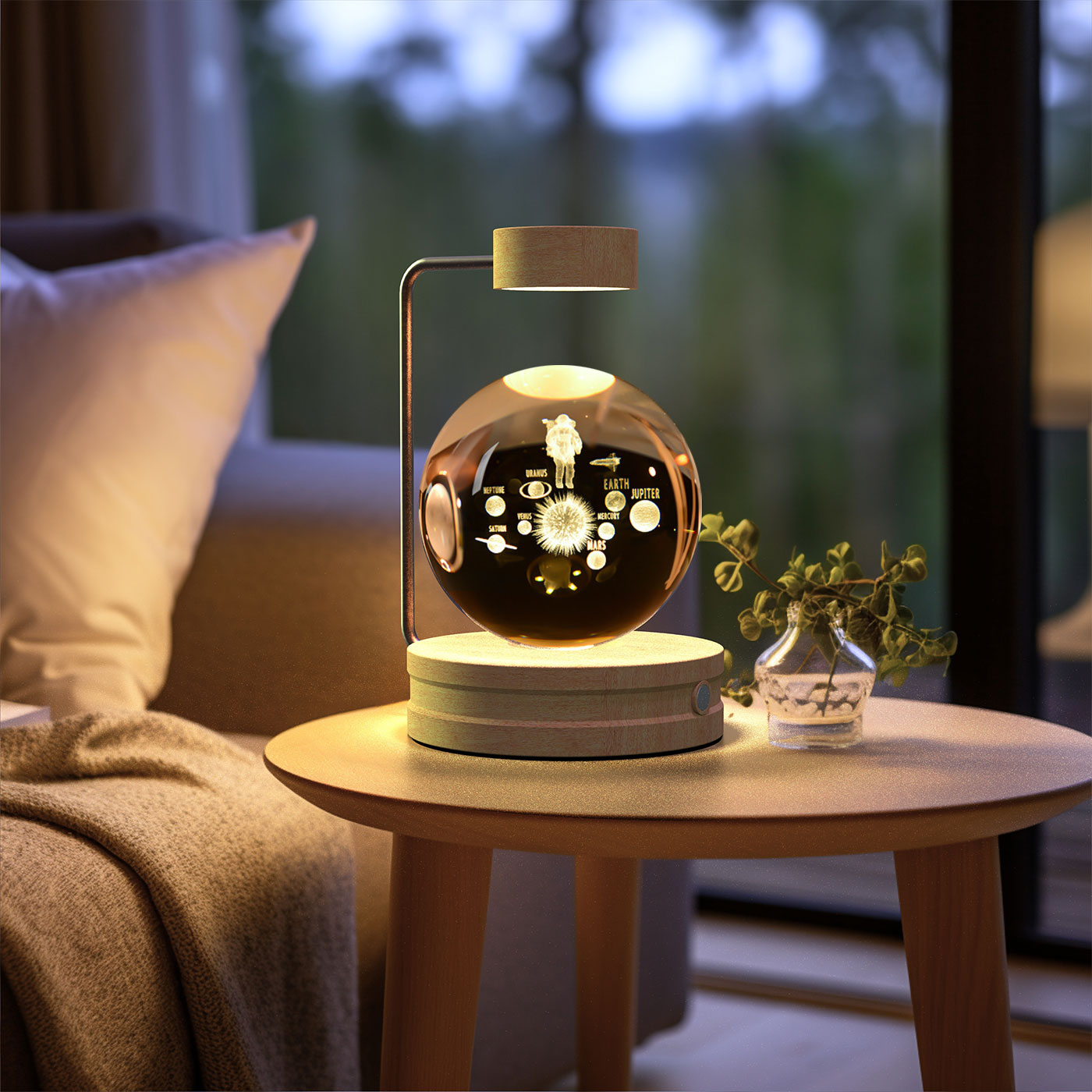 Lámpara de noche interior con forma de dinosaurio cósmico y bola de cristal, alimentación USB, luz cálida para mesita de noche, regalo de cumpleaños.
