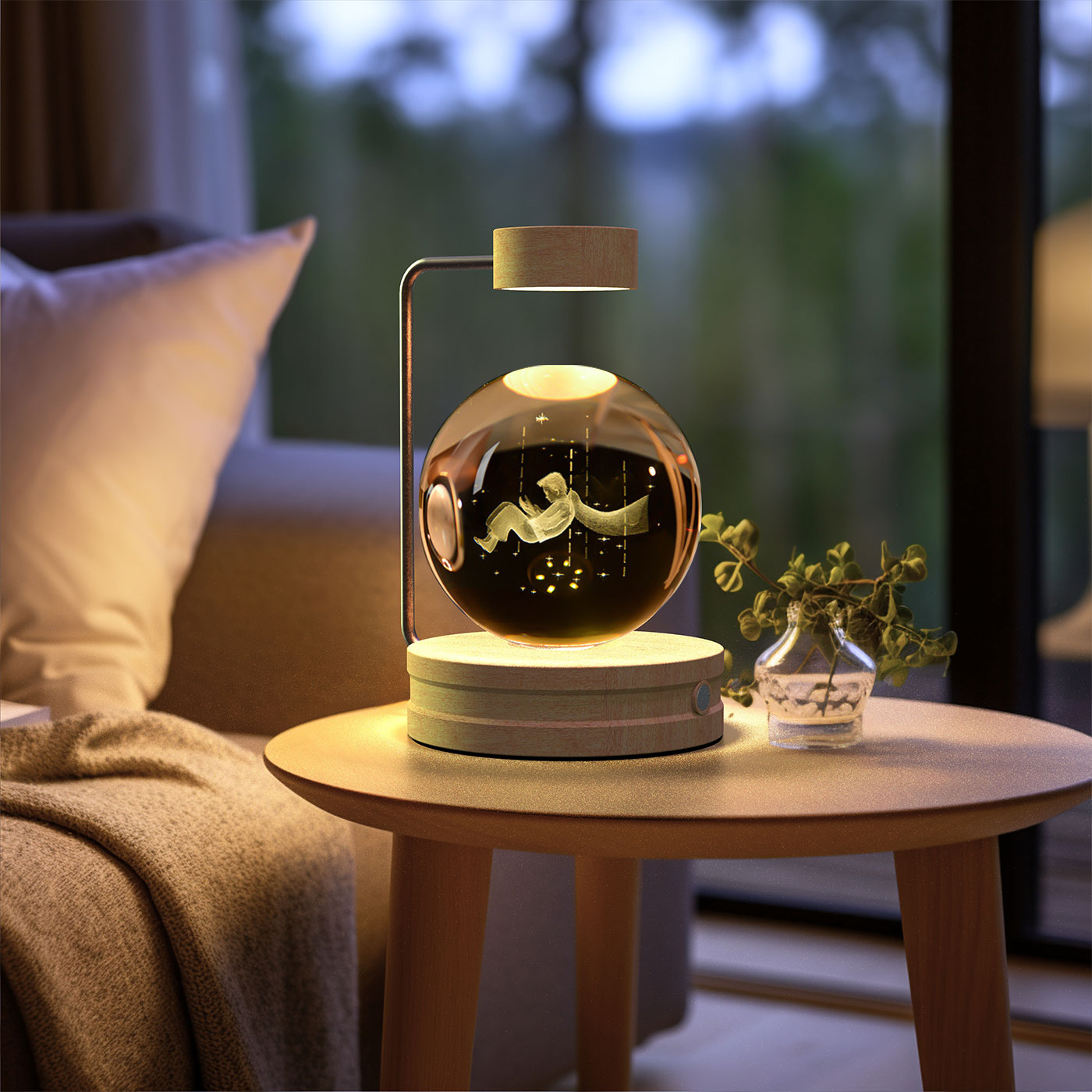 Lámpara de noche interior con forma de dinosaurio cósmico y bola de cristal, alimentación USB, luz cálida para mesita de noche, regalo de cumpleaños.