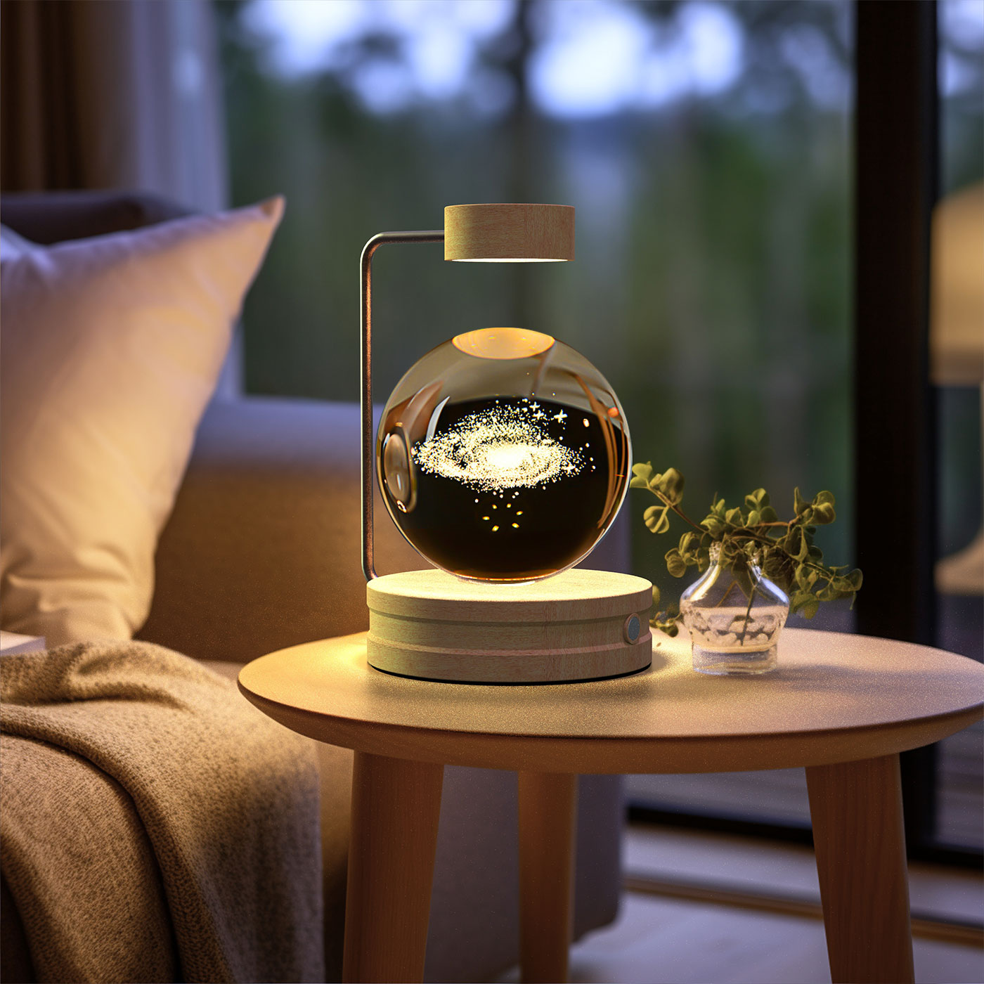Lámpara de noche interior con forma de dinosaurio cósmico y bola de cristal, alimentación USB, luz cálida para mesita de noche, regalo de cumpleaños.