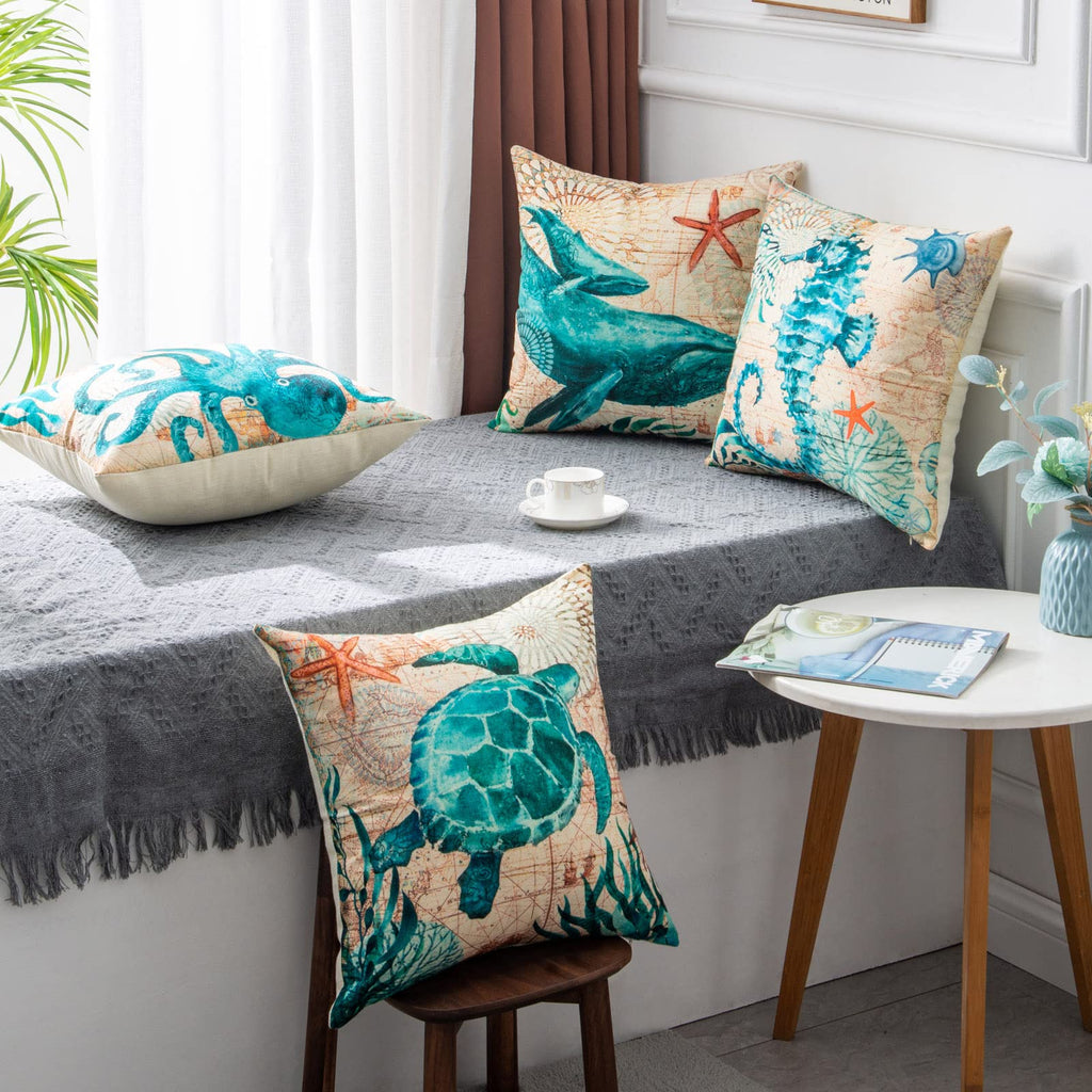 Fundas de cojín con estampado de tortugas marinas para la decoración del hogar, sofá o silla.
