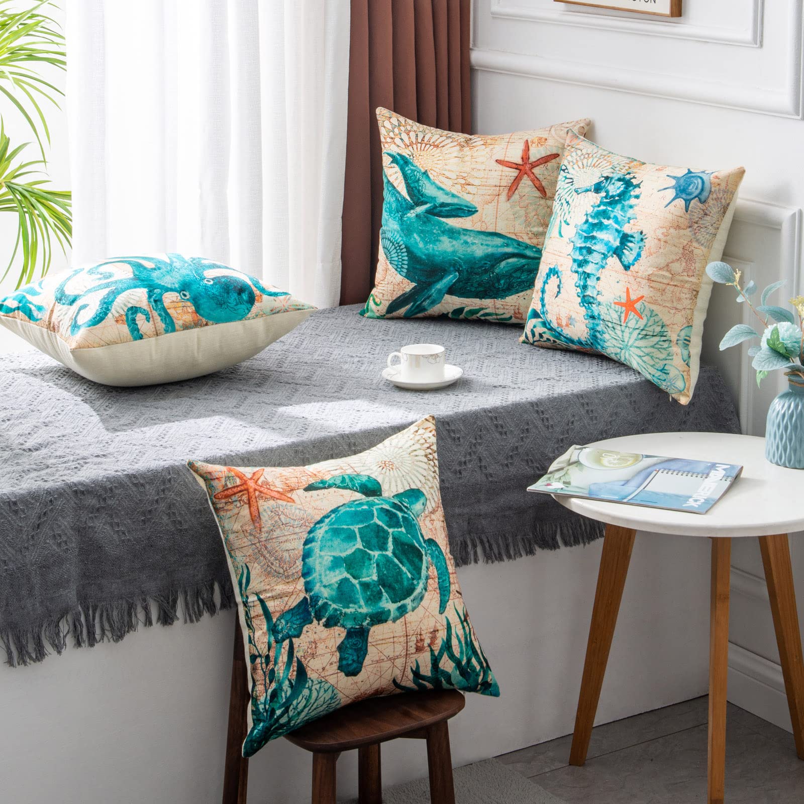Fundas de cojín con estampado de tortugas marinas para la decoración del hogar, sofá o silla.