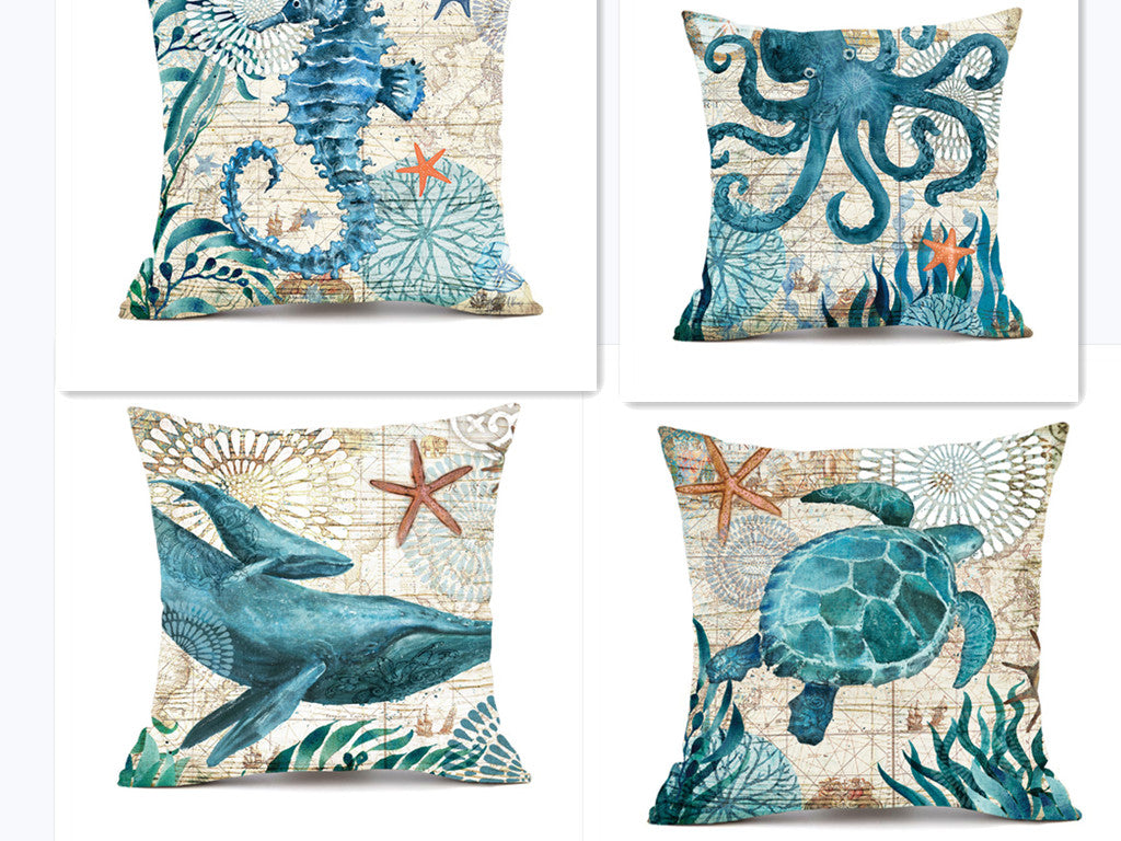 Fundas de cojín con estampado de tortugas marinas para la decoración del hogar, sofá o silla.