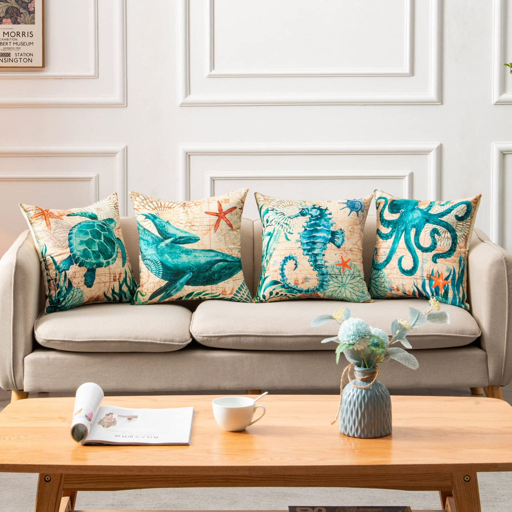 Fundas de cojín con estampado de tortugas marinas para la decoración del hogar, sofá o silla.