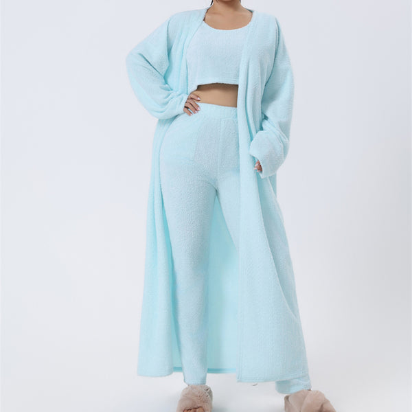 Conjunto de pijama acogedor, conjunto de descanso de 3 piezas, ropa de estar por casa bonita, conjuntos de traje cálidos, conjunto a juego, conjunto de descanso, conjuntos de pantalón de 3 piezas, vestido de invierno para mujer
