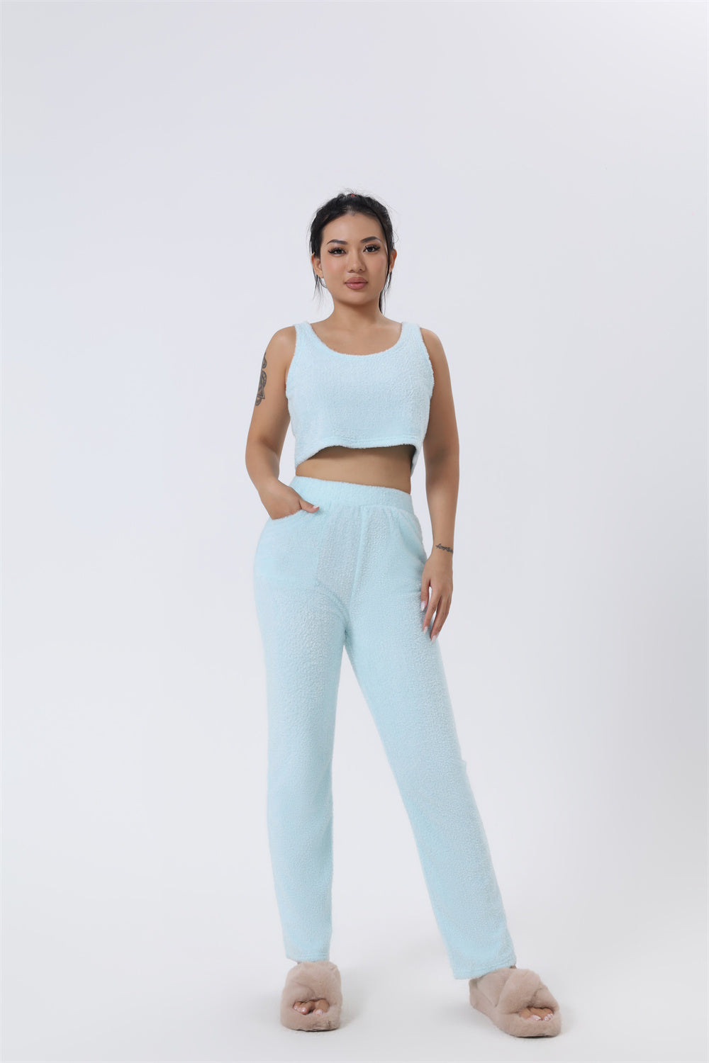 Conjunto de pijama acogedor, conjunto de descanso de 3 piezas, ropa de estar por casa bonita, conjuntos de traje cálidos, conjunto a juego, conjunto de descanso, conjuntos de pantalón de 3 piezas, vestido de invierno para mujer