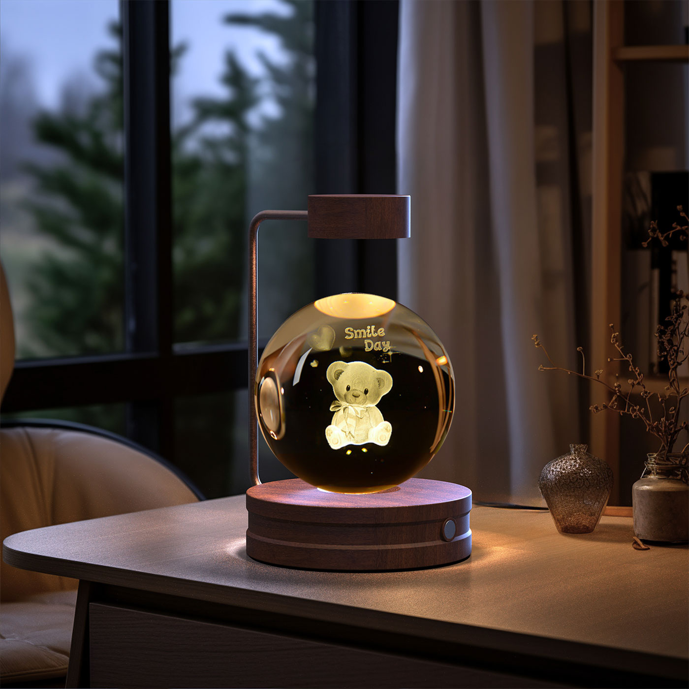 Lámpara de noche interior con forma de dinosaurio cósmico y bola de cristal, alimentación USB, luz cálida para mesita de noche, regalo de cumpleaños.