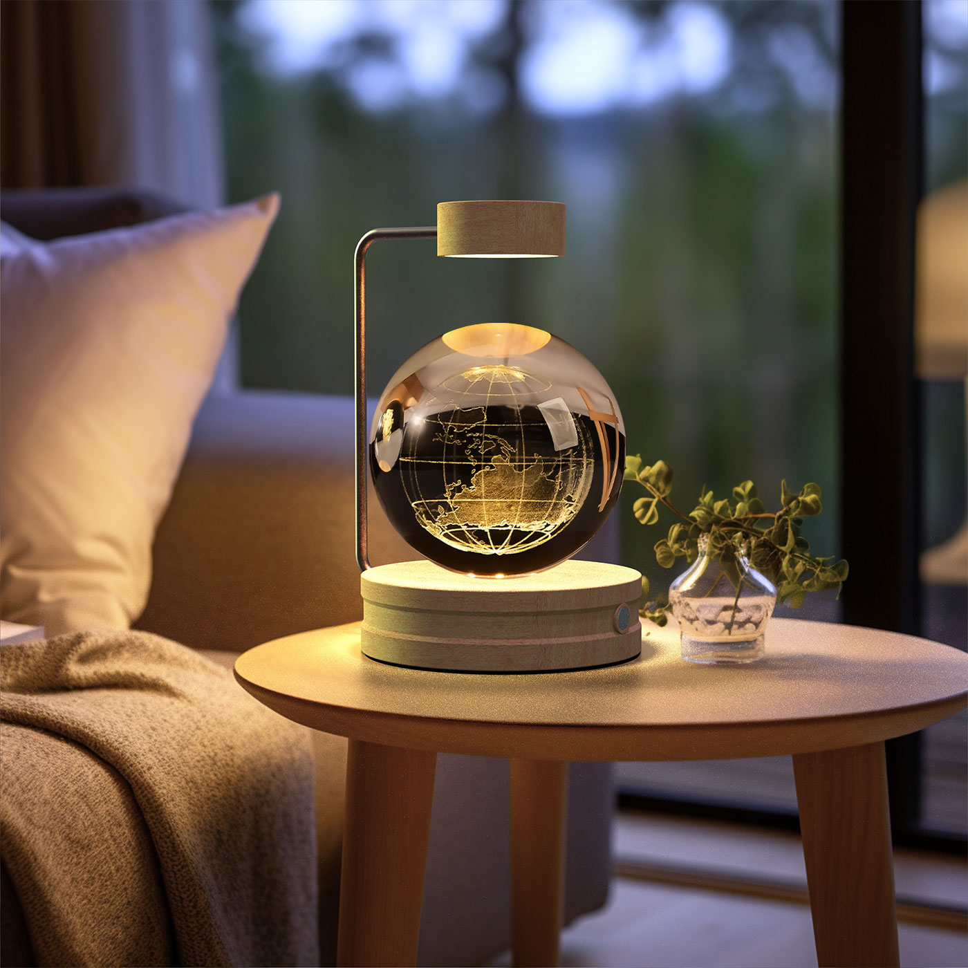 Lámpara de noche interior con forma de dinosaurio cósmico y bola de cristal, alimentación USB, luz cálida para mesita de noche, regalo de cumpleaños.
