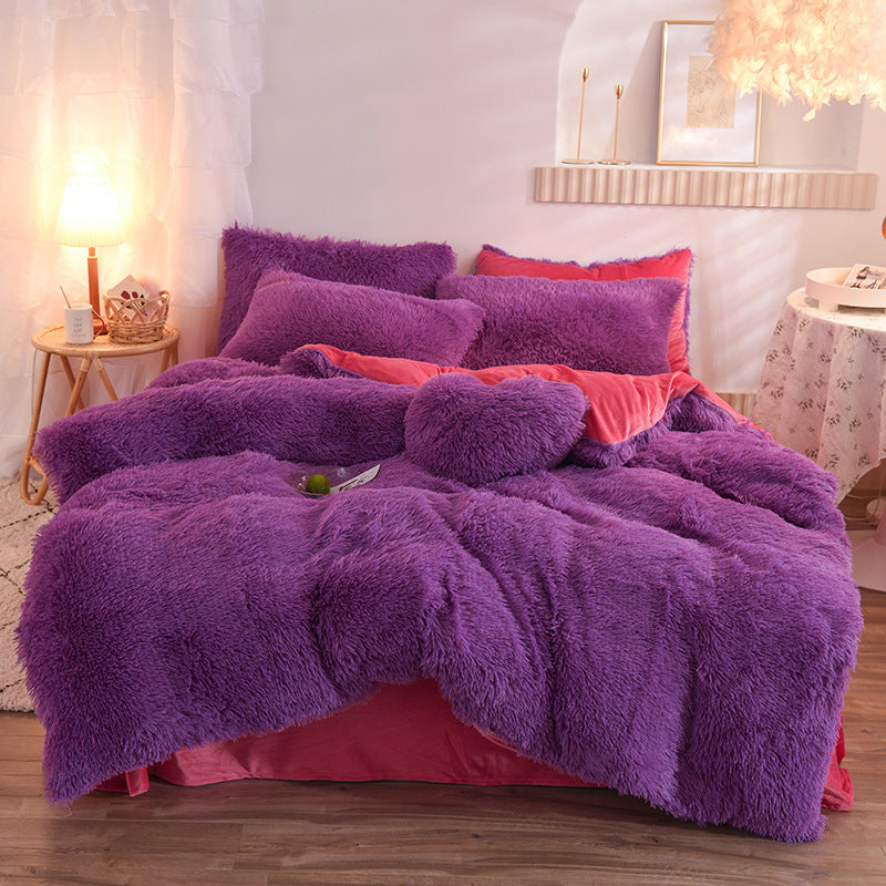 Funda nórdica de felpa gruesa de lujo, tamaño Queen/King, funda de edredón cálida de invierno, funda de almohada, juego de ropa de cama esponjosa y mullida para el cuerpo en invierno, para mantener el calor corporal.