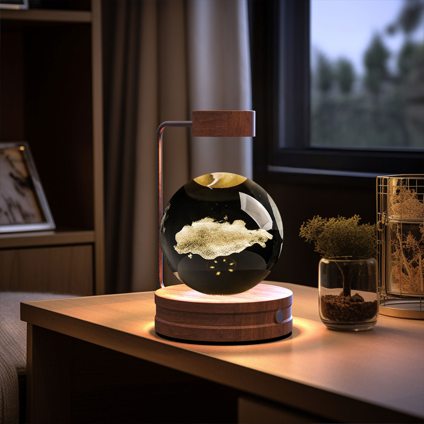 Lámpara de noche interior con forma de dinosaurio cósmico y bola de cristal, alimentación USB, luz cálida para mesita de noche, regalo de cumpleaños.