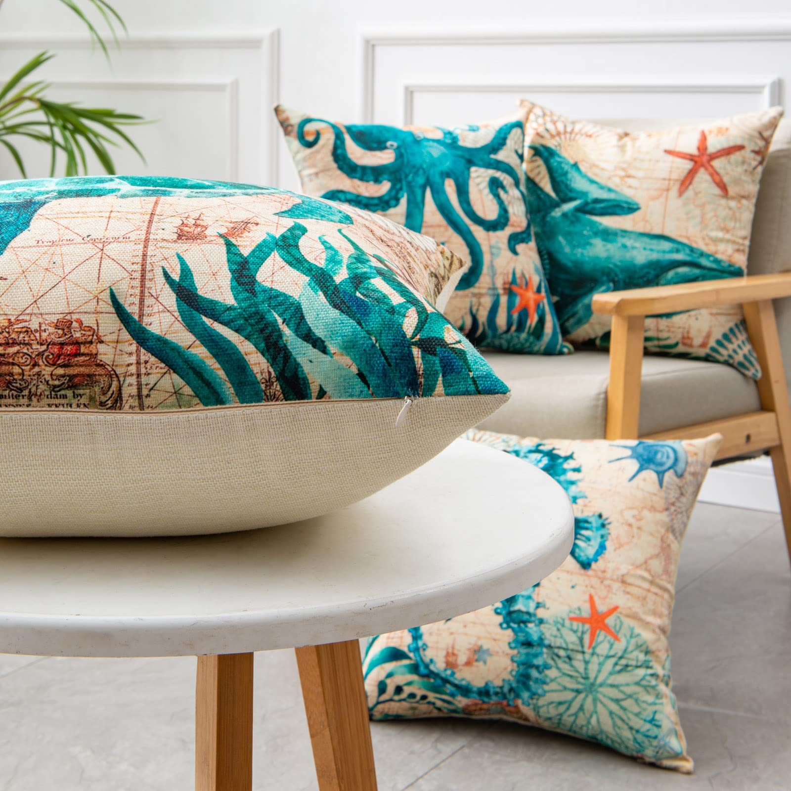 Fundas de cojín con estampado de tortugas marinas para la decoración del hogar, sofá o silla.