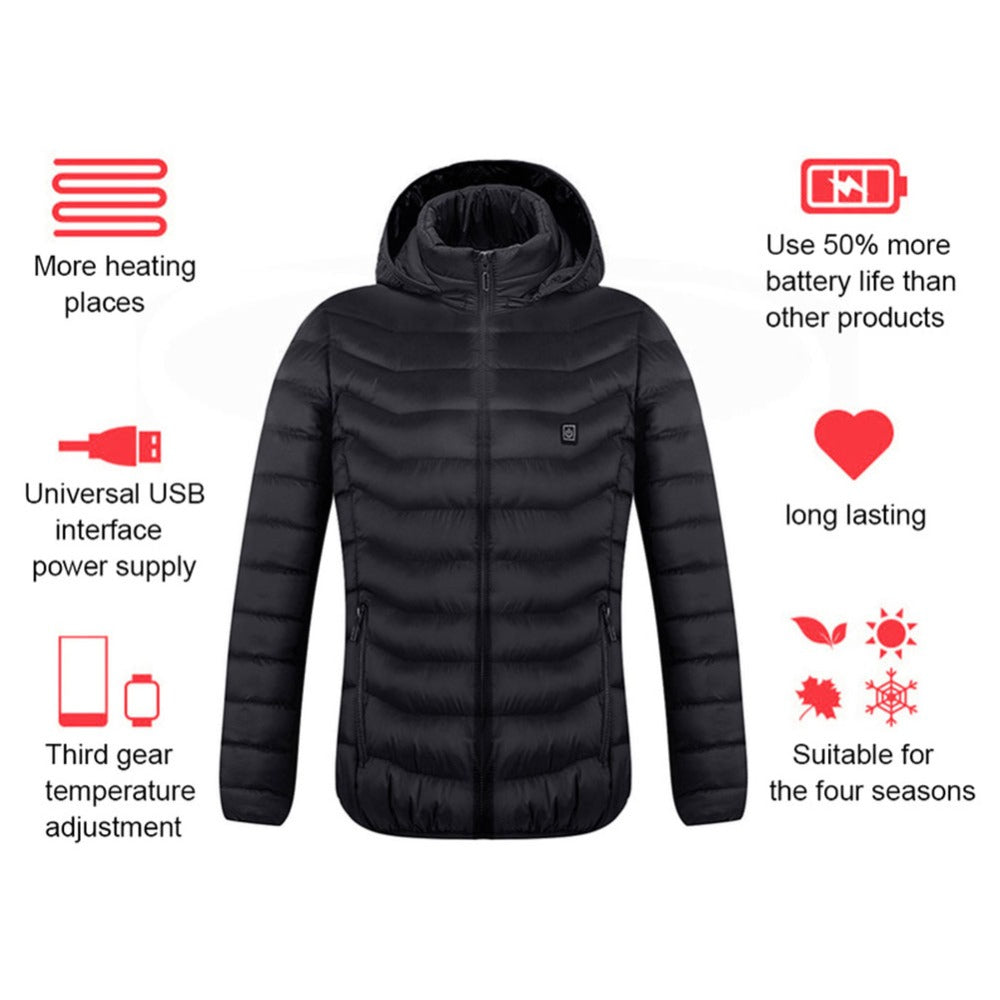 Chaqueta térmica de invierno con calefacción USB, abrigo de algodón con cremallera, calentador térmico, chaleco calefactor para hombre.
