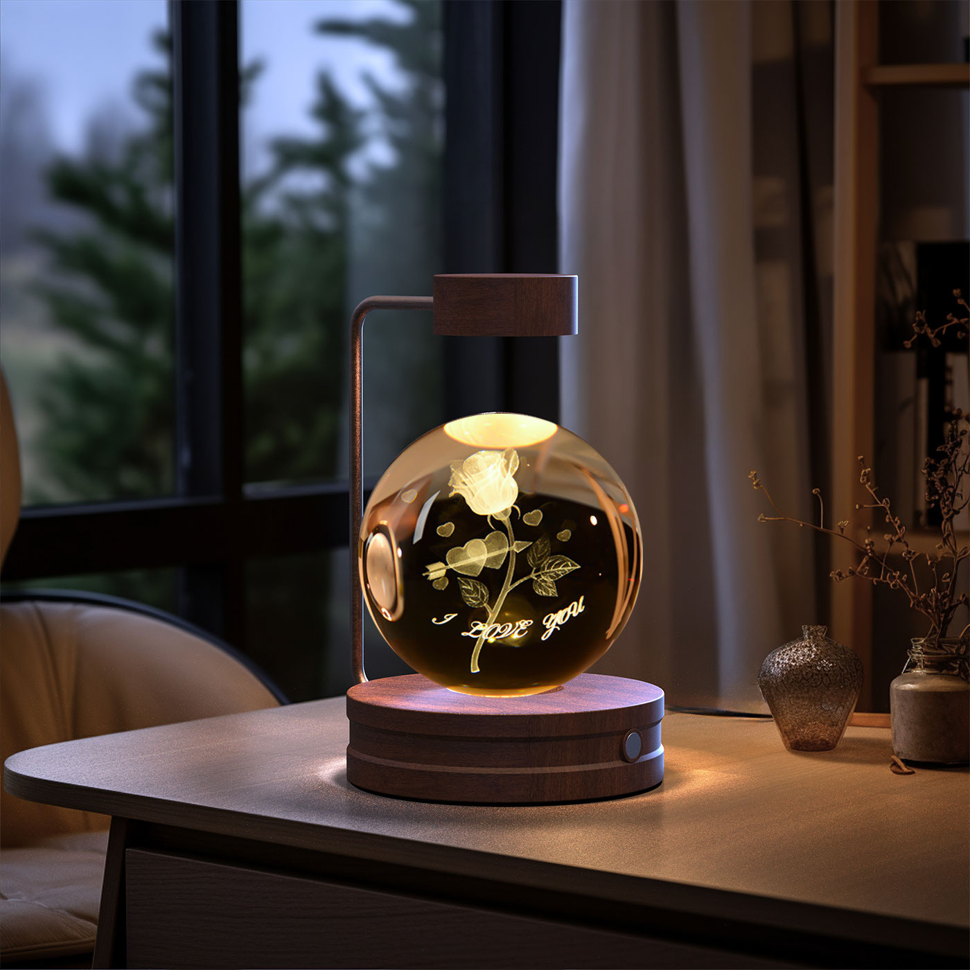 Lámpara de noche interior con forma de dinosaurio cósmico y bola de cristal, alimentación USB, luz cálida para mesita de noche, regalo de cumpleaños.