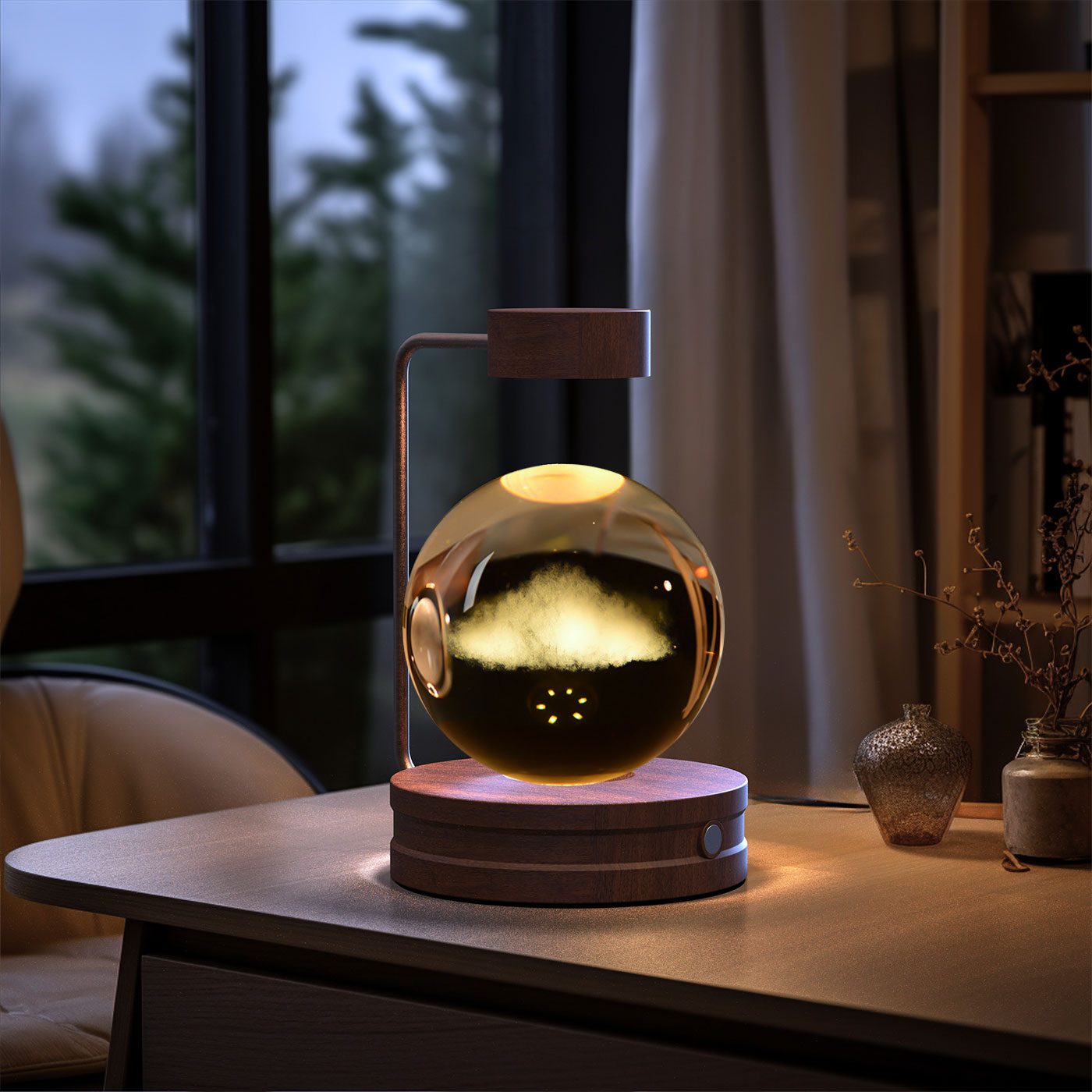 Lámpara de noche interior con forma de dinosaurio cósmico y bola de cristal, alimentación USB, luz cálida para mesita de noche, regalo de cumpleaños.