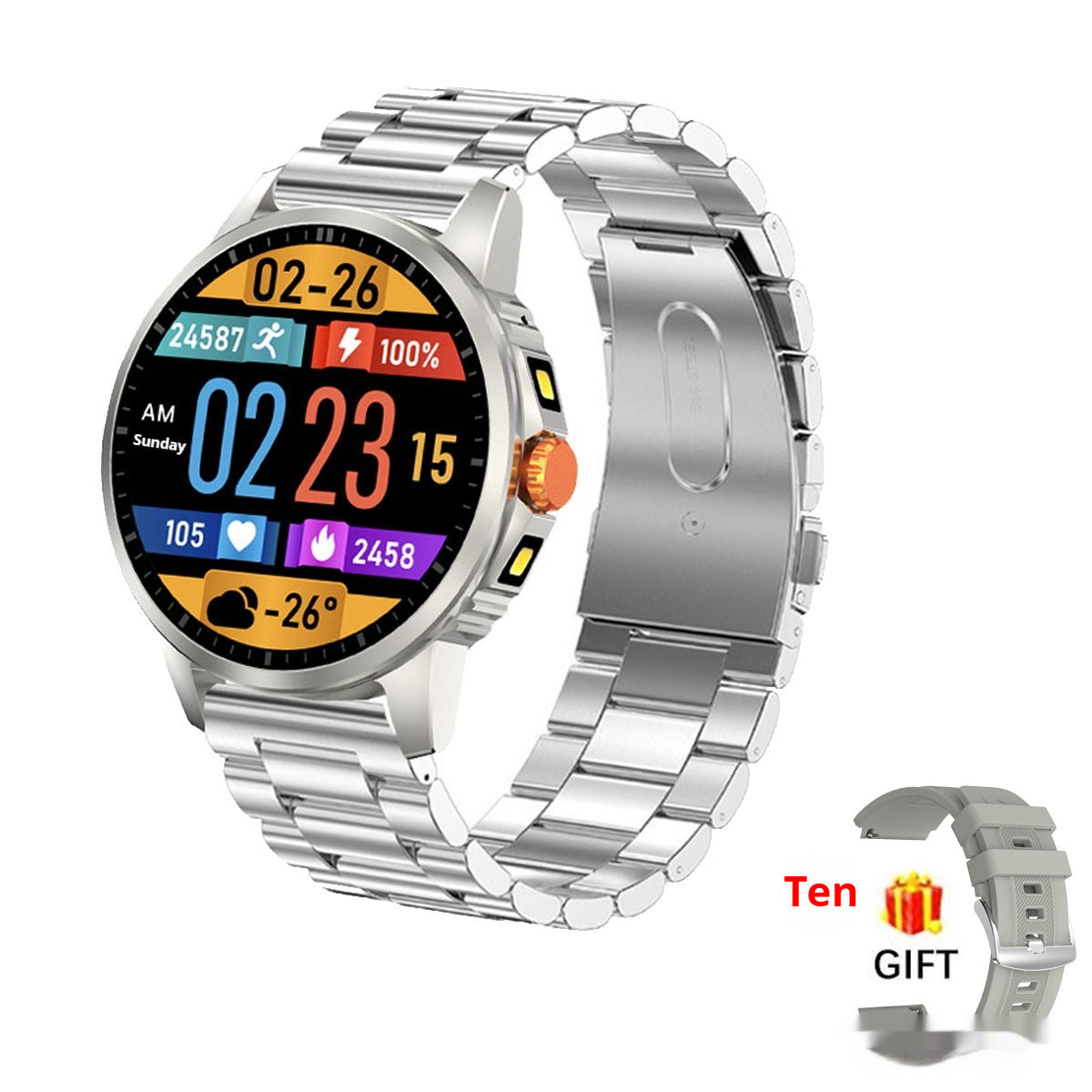 Reloj inteligente V5 con pantalla redonda, linterna dual y Bluetooth.