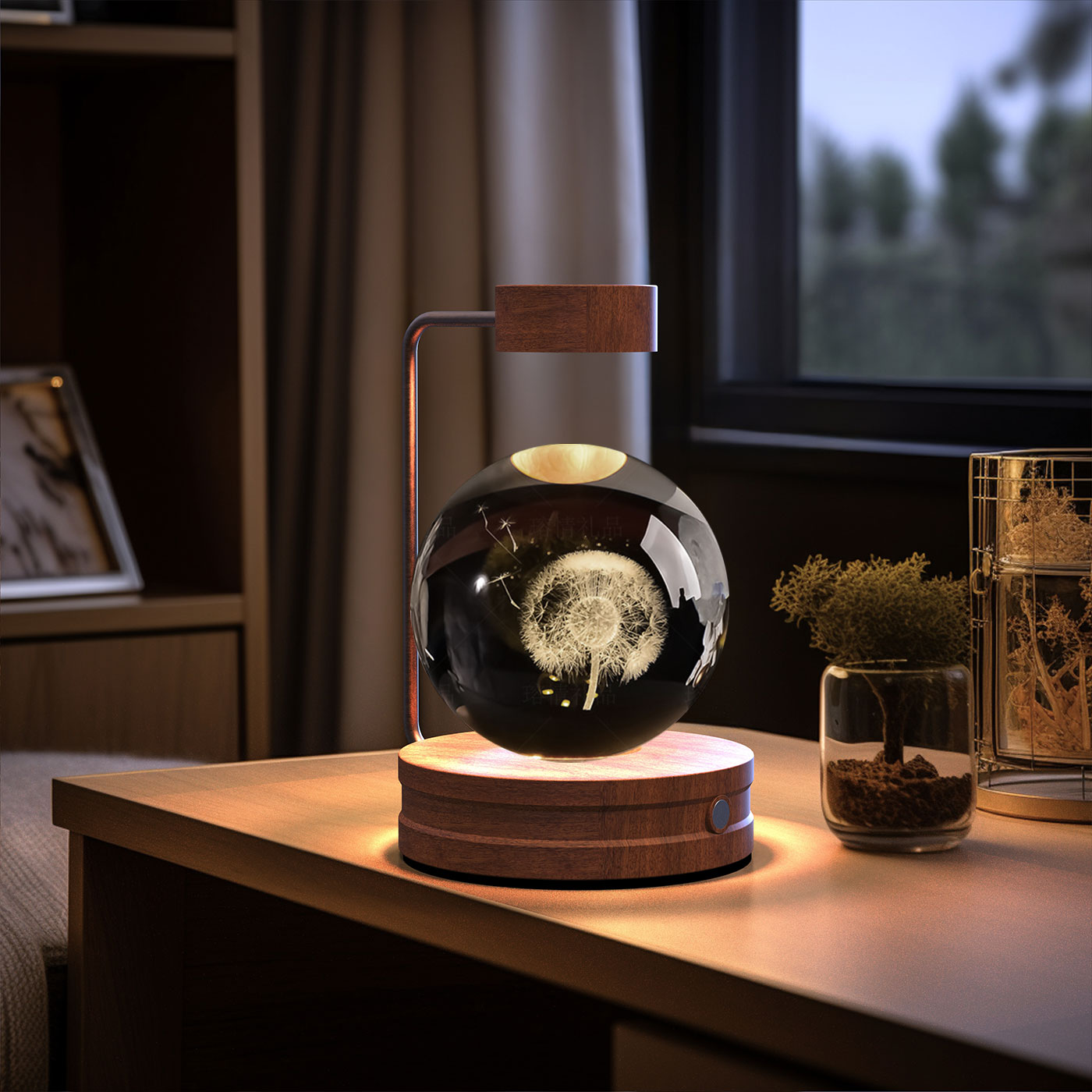 Lámpara de noche interior con forma de dinosaurio cósmico y bola de cristal, alimentación USB, luz cálida para mesita de noche, regalo de cumpleaños.
