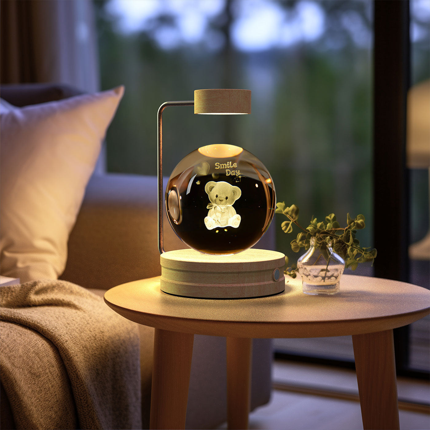 Lámpara de noche interior con forma de dinosaurio cósmico y bola de cristal, alimentación USB, luz cálida para mesita de noche, regalo de cumpleaños.