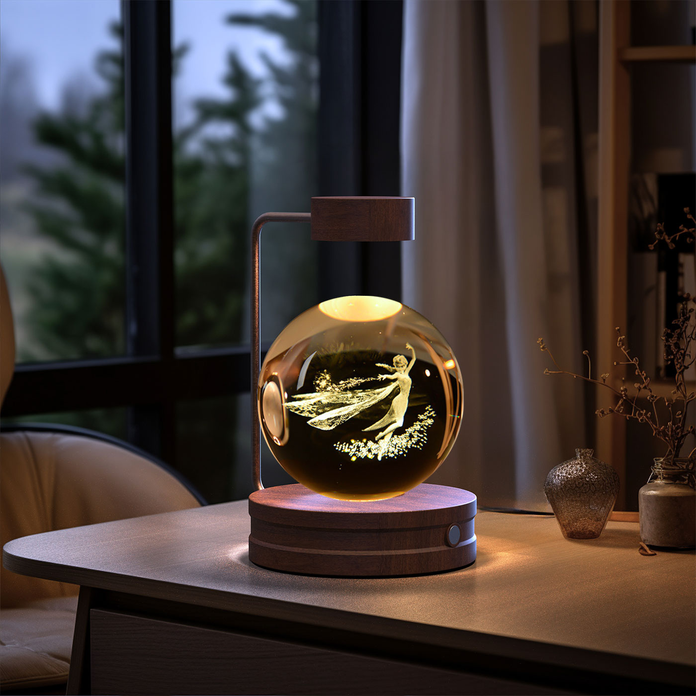Lámpara de noche interior con forma de dinosaurio cósmico y bola de cristal, alimentación USB, luz cálida para mesita de noche, regalo de cumpleaños.