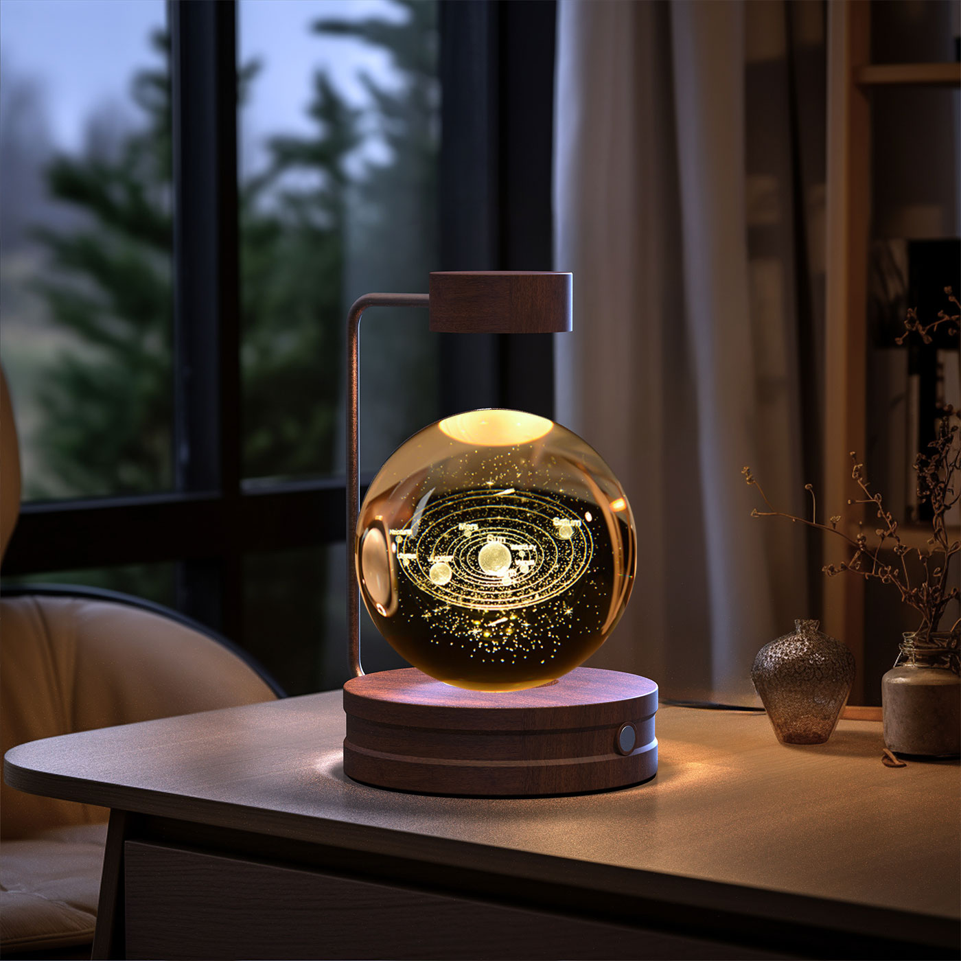 Lámpara de noche interior con forma de dinosaurio cósmico y bola de cristal, alimentación USB, luz cálida para mesita de noche, regalo de cumpleaños.