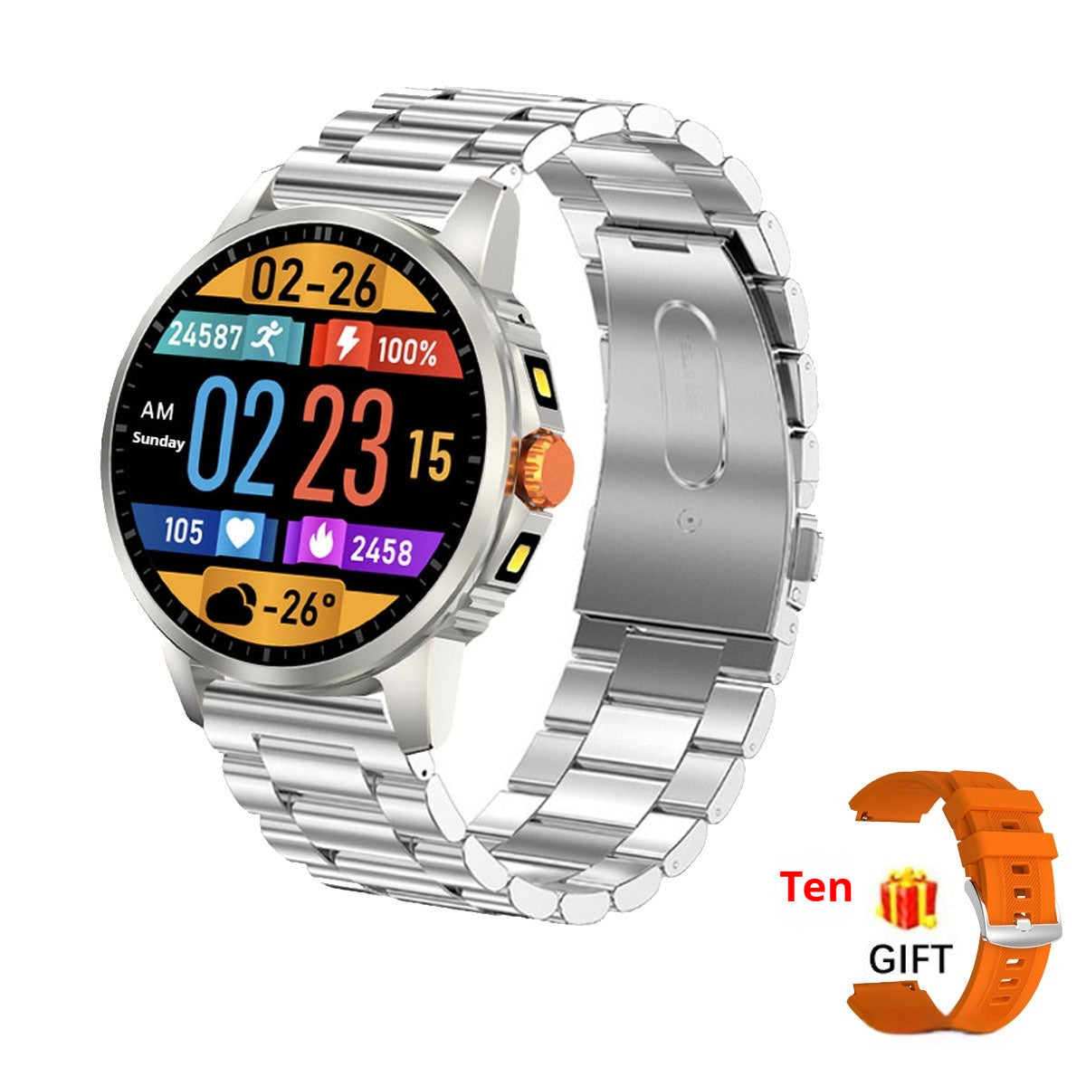 Reloj inteligente V5 con pantalla redonda, linterna dual y Bluetooth.