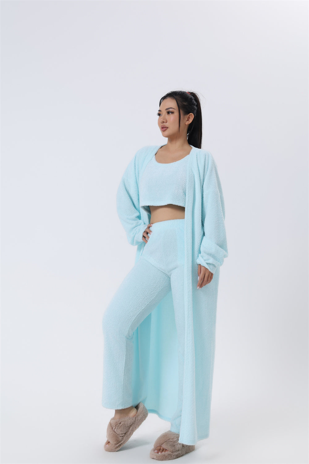 Conjunto de pijama acogedor, conjunto de descanso de 3 piezas, ropa de estar por casa bonita, conjuntos de traje cálidos, conjunto a juego, conjunto de descanso, conjuntos de pantalón de 3 piezas, vestido de invierno para mujer