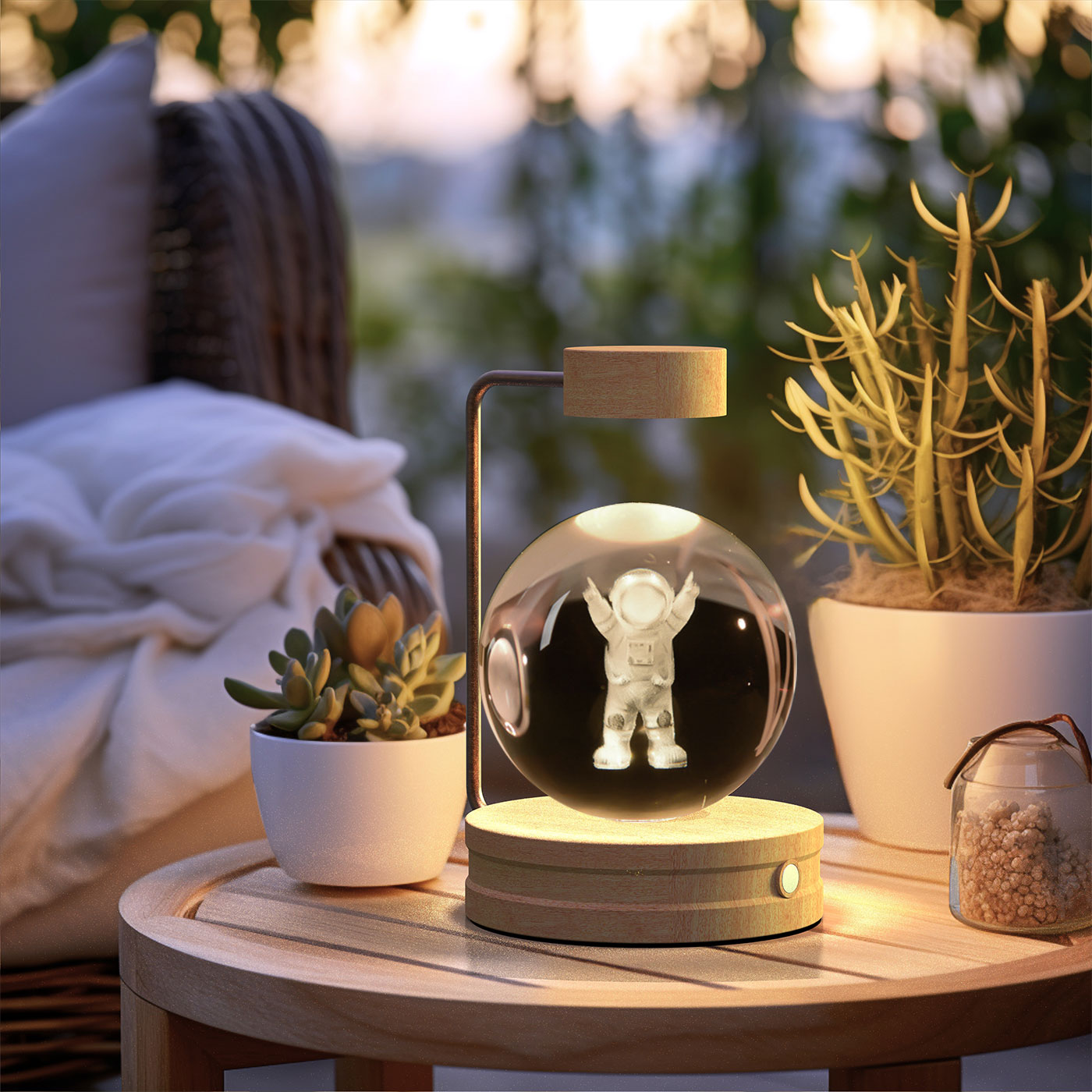 Lámpara de noche interior con forma de dinosaurio cósmico y bola de cristal, alimentación USB, luz cálida para mesita de noche, regalo de cumpleaños.